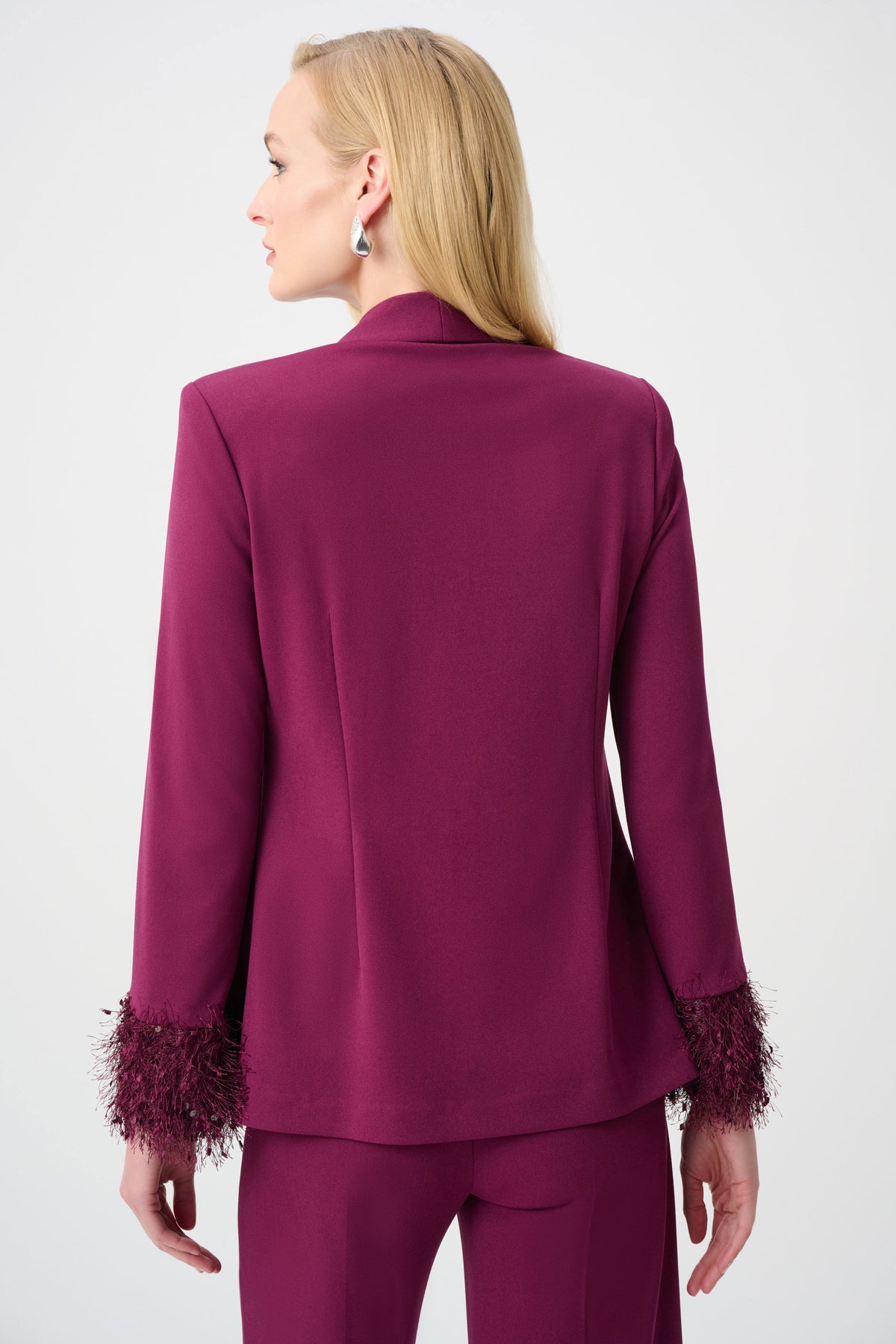 Joseph Ribkoff Berry Burst Signature | Scuba Crepe Fitted Blazer With Fringe