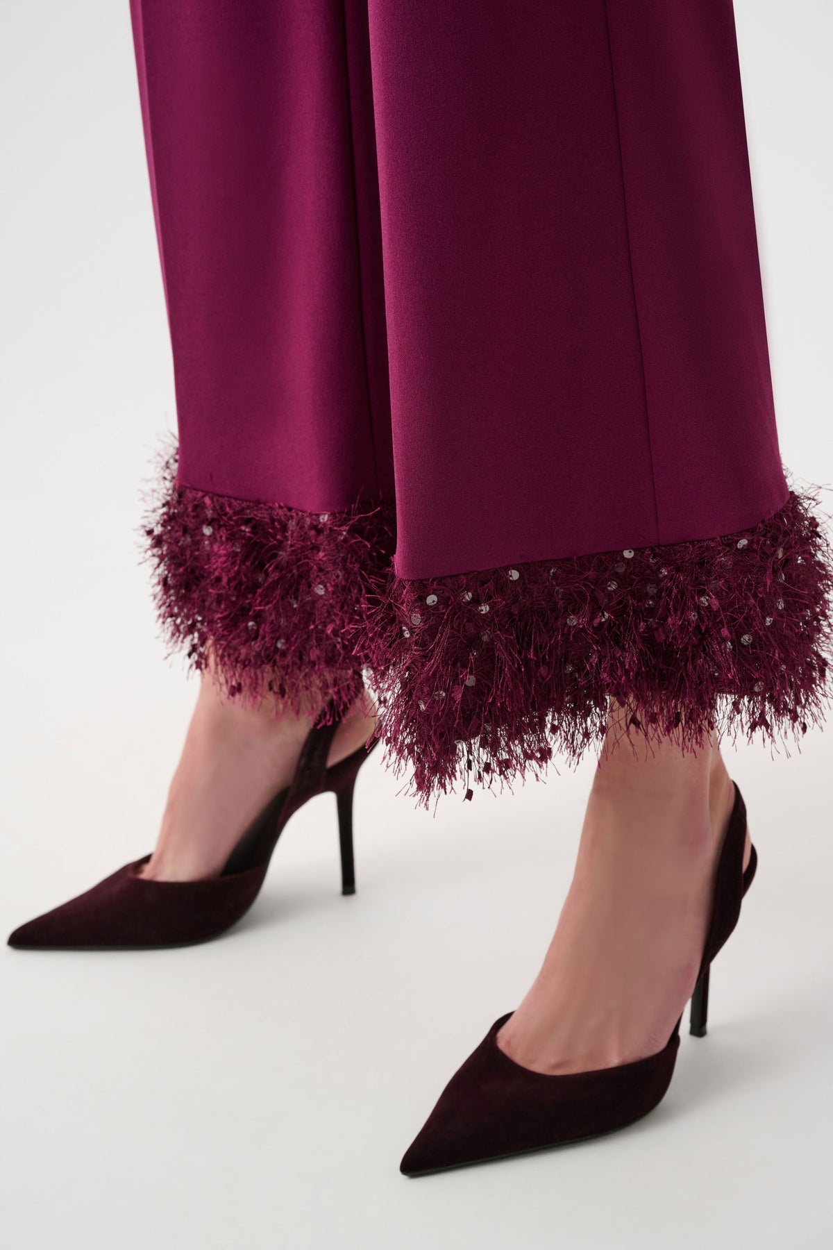 Joseph Ribkoff Berry Burst Signature | Scuba Crepe Wide Leg Pants With Fringe