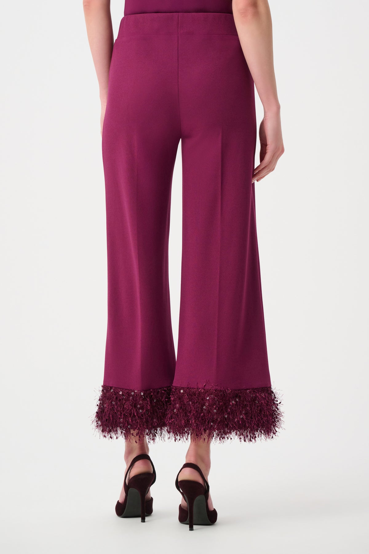 Joseph Ribkoff Berry Burst Signature | Scuba Crepe Wide Leg Pants With Fringe