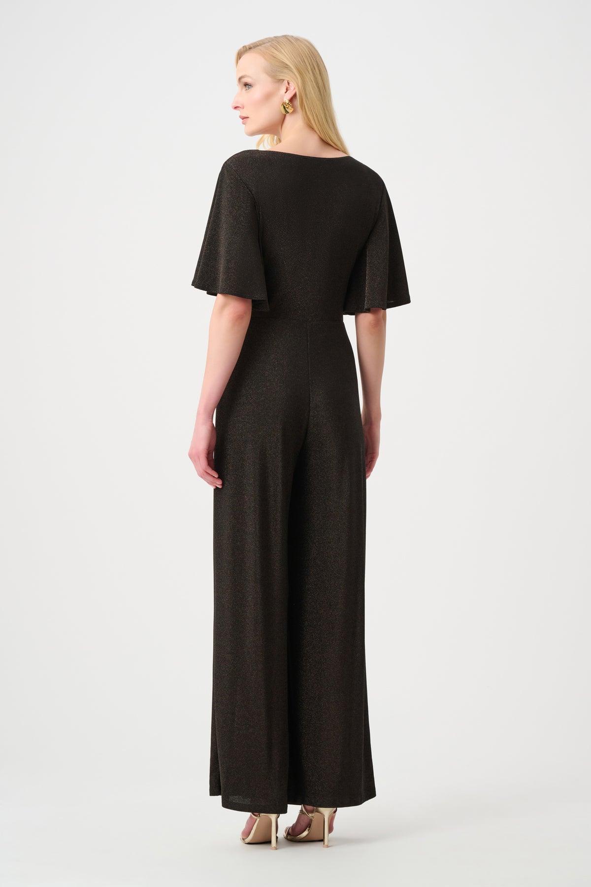 Joseph Ribkoff Bronze Signature |Sparkle Knit Wide Leg Wrap Jumpsuit