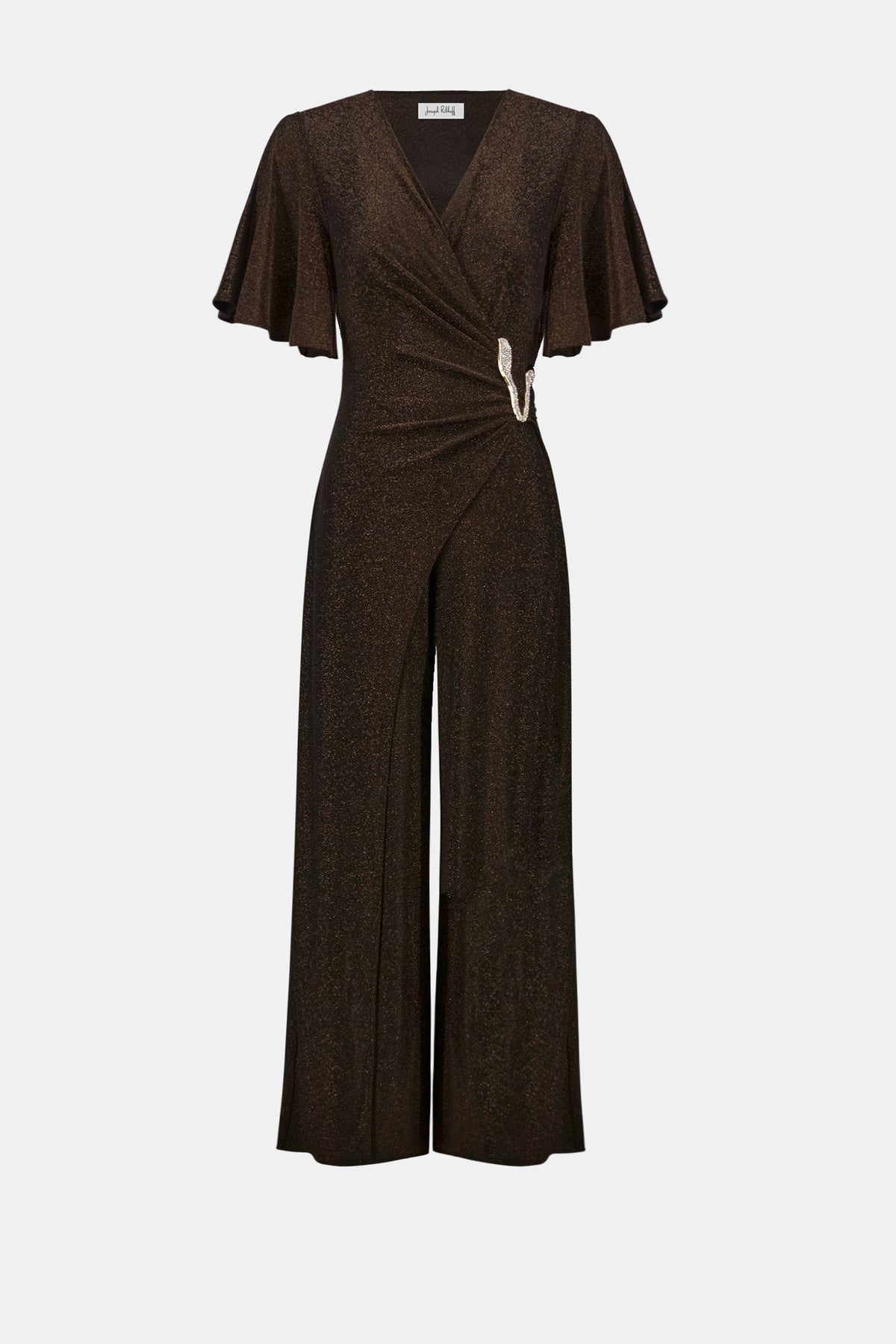 Joseph Ribkoff Bronze Signature |Sparkle Knit Wide Leg Wrap Jumpsuit