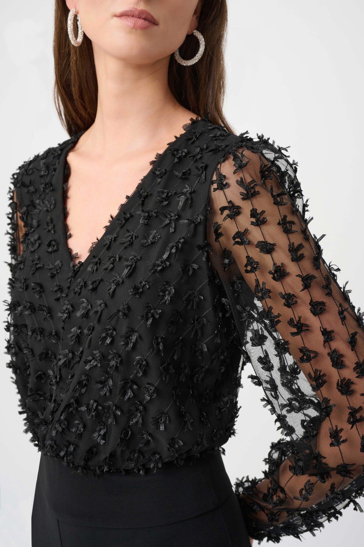Joseph Ribkoff Black Signature | Silky Knit and Sheer Novelty Wide Leg Jumpsuit