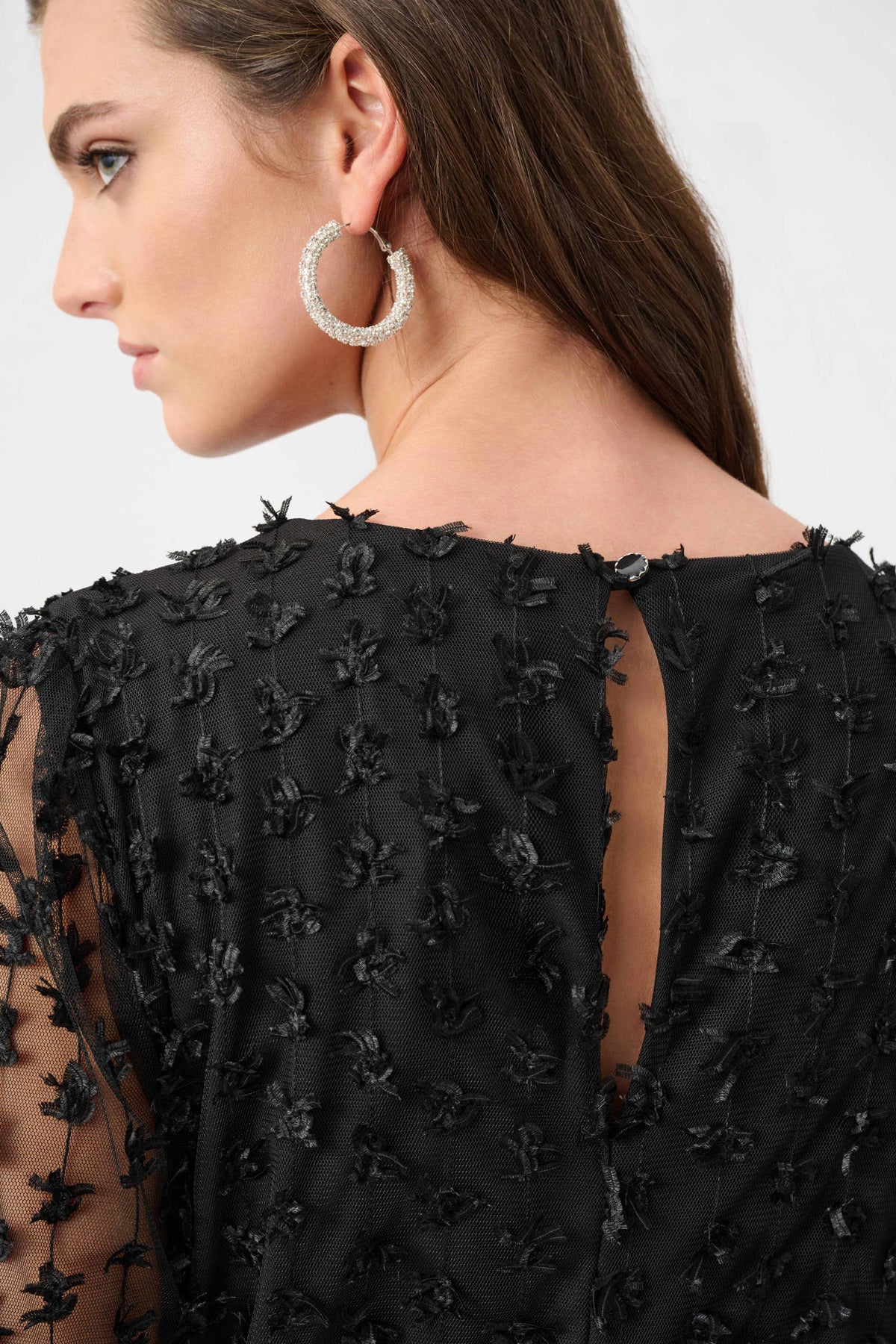 Joseph Ribkoff Black Signature | Silky Knit and Sheer Novelty Wide Leg Jumpsuit
