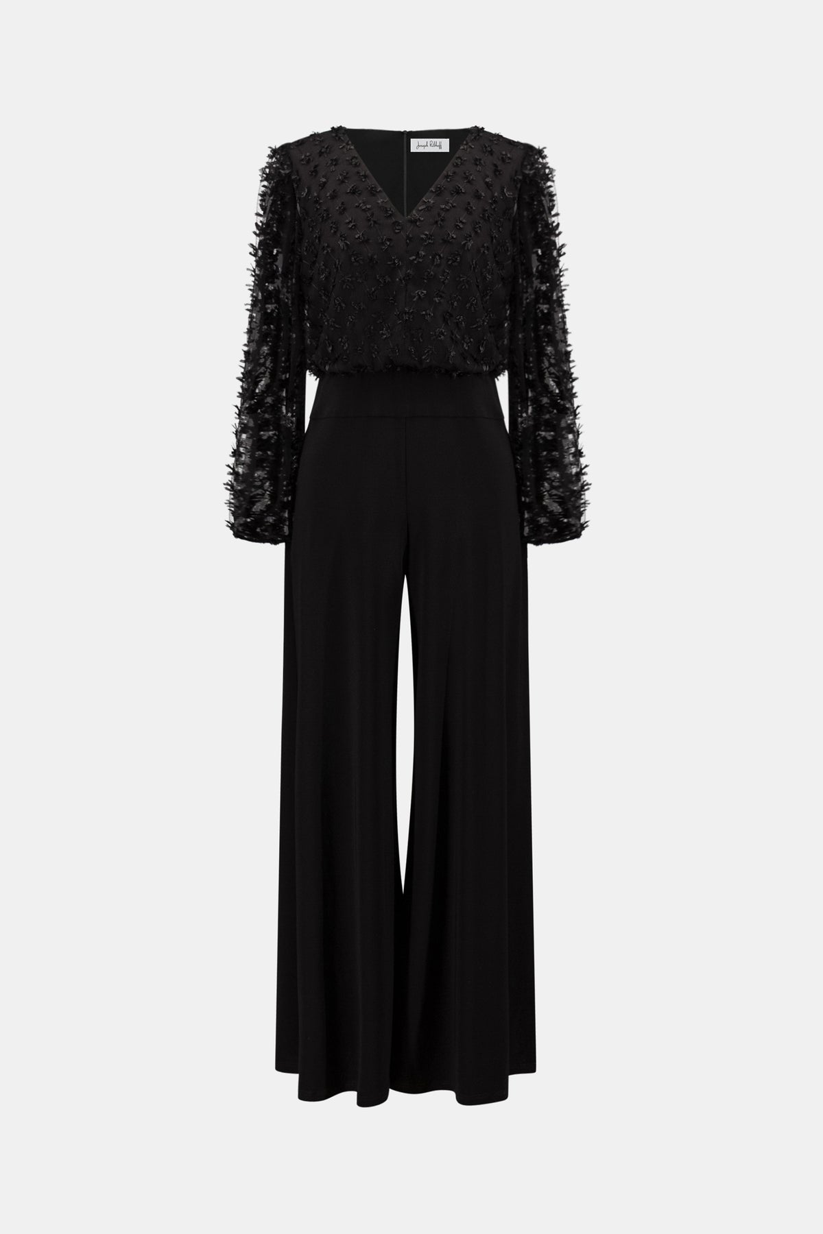 Joseph Ribkoff Black Signature | Silky Knit and Sheer Novelty Wide Leg Jumpsuit
