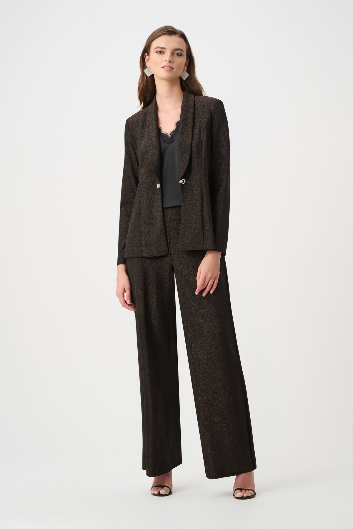 Joseph Ribkoff Bronze Signature | Sparkle Knit Wide Leg Pull-On Pants