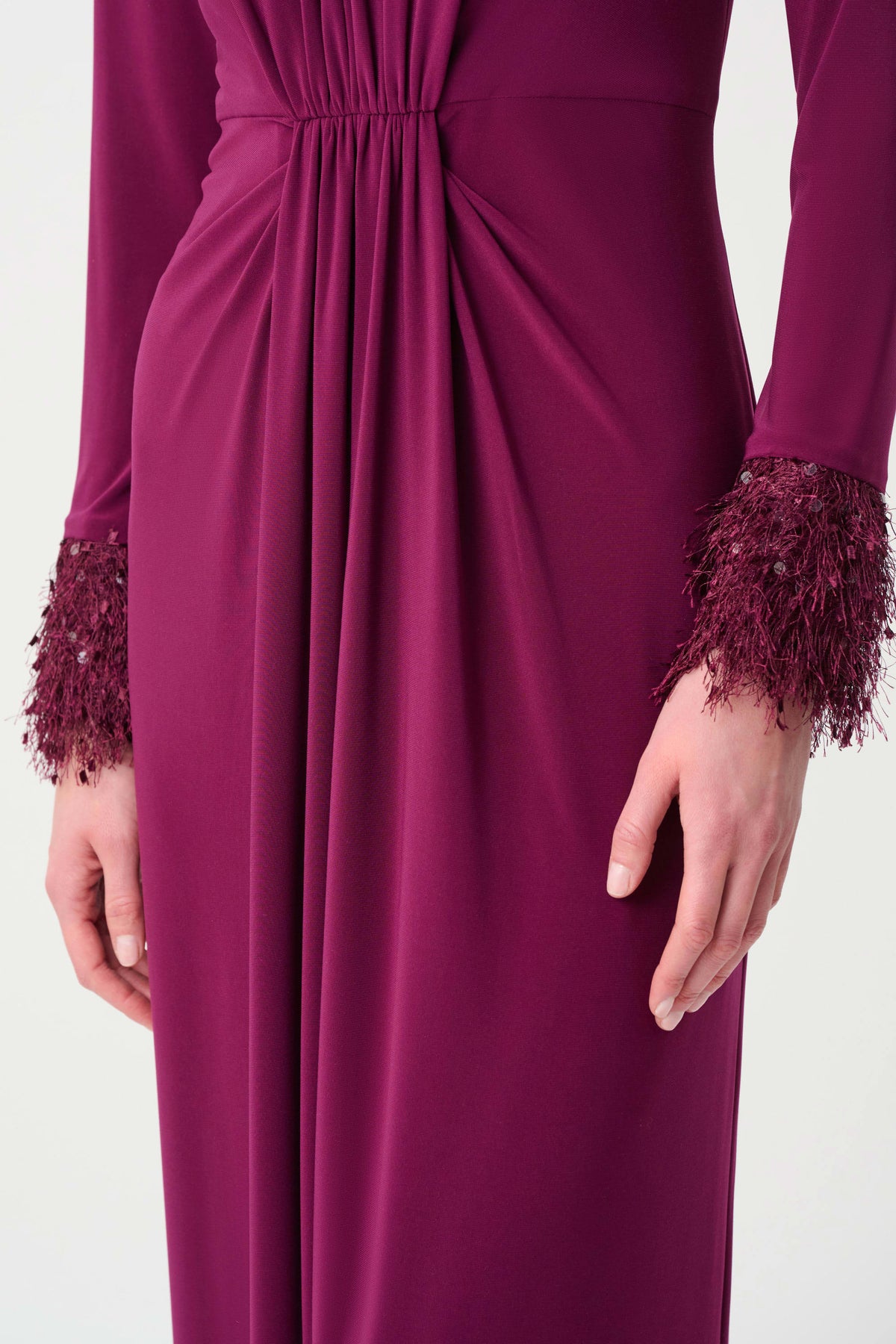 Joseph Ribkoff Berry Burst Signature | Silky Knit Fitted Gown With Fringe