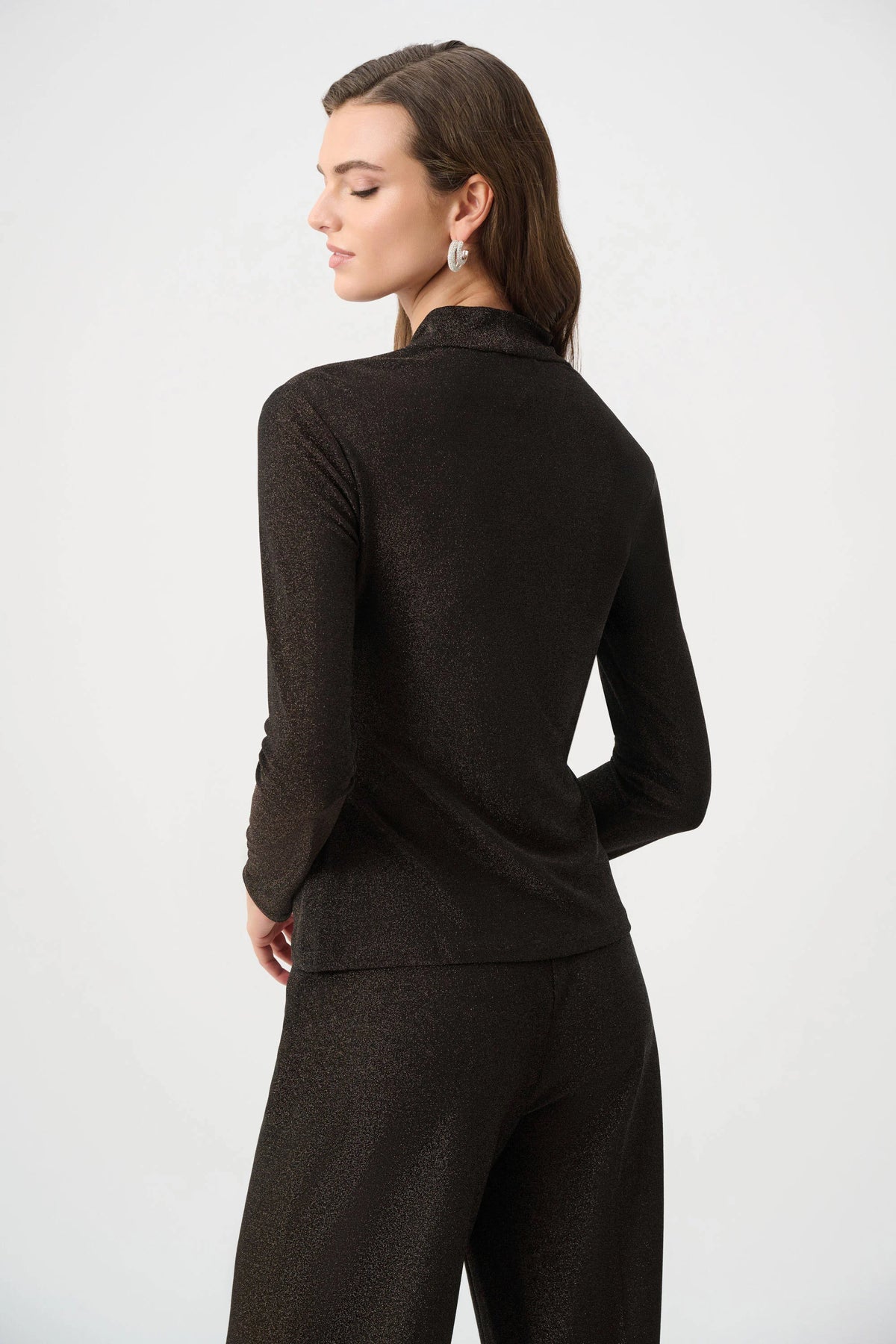 Joseph Ribkoff Bronze Signature | Sparkle Knit Fitted Top With Ruched Waistband