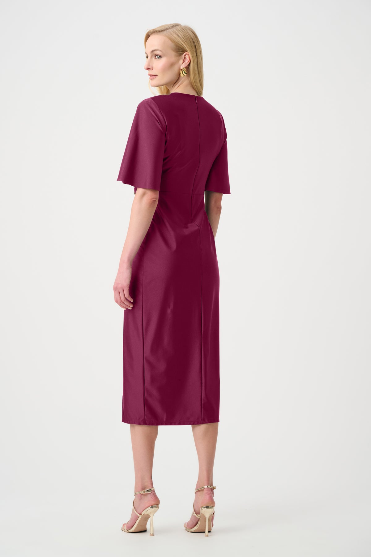 Joseph Ribkoff Berry Burst Signature | Satin Knit Wrap Dress With Ruched Waistband