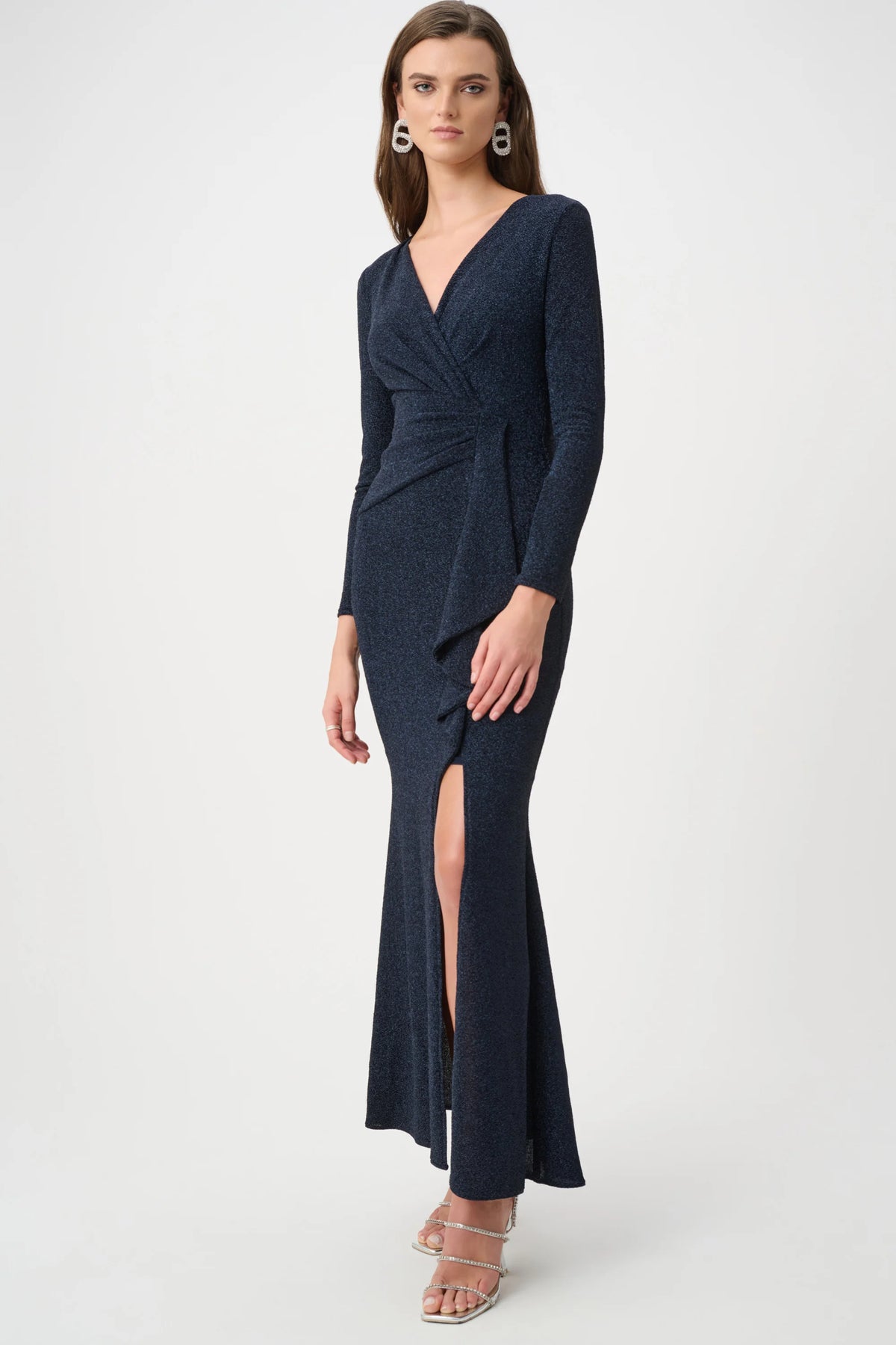 Joseph Ribkoff Navy Signature | Sparkle Knit Wrap Gown
