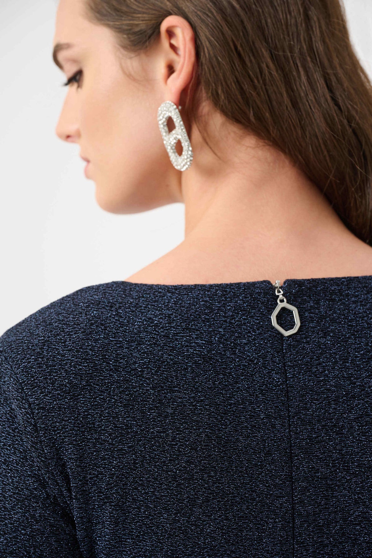Joseph Ribkoff Navy Signature | Sparkle Knit Wrap Gown