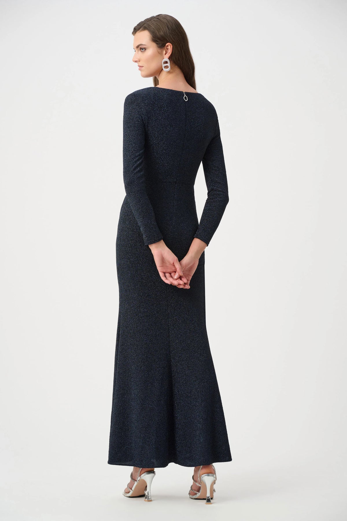 Joseph Ribkoff Navy Signature | Sparkle Knit Wrap Gown
