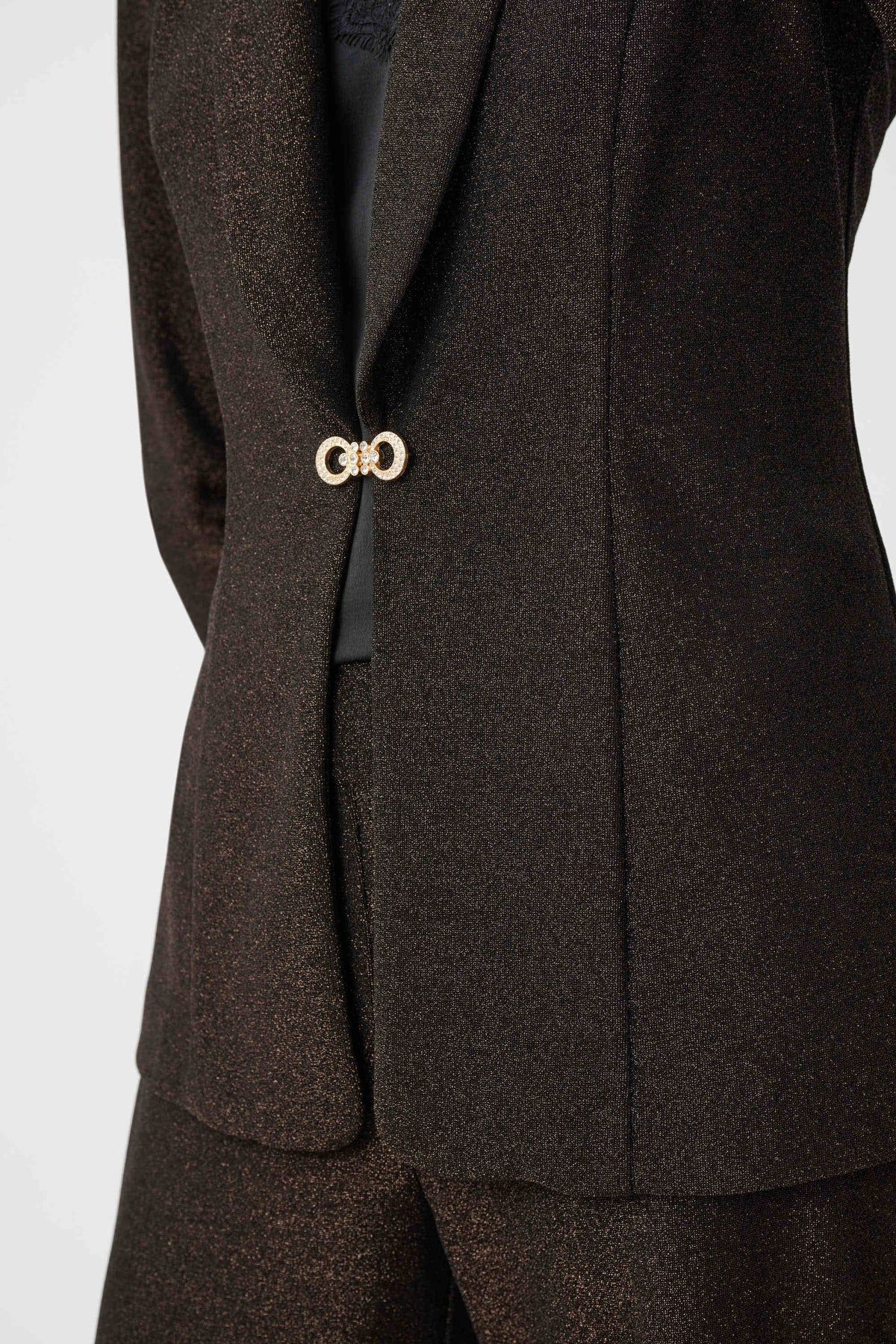 Joseph Ribkoff Bronze Signature | Sparkle Knit Shawl Collar Fitted Blazer