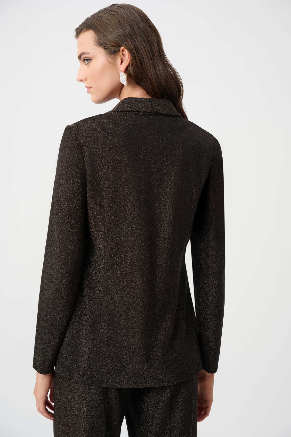 Joseph Ribkoff Bronze Signature | Sparkle Knit Shawl Collar Fitted Blazer