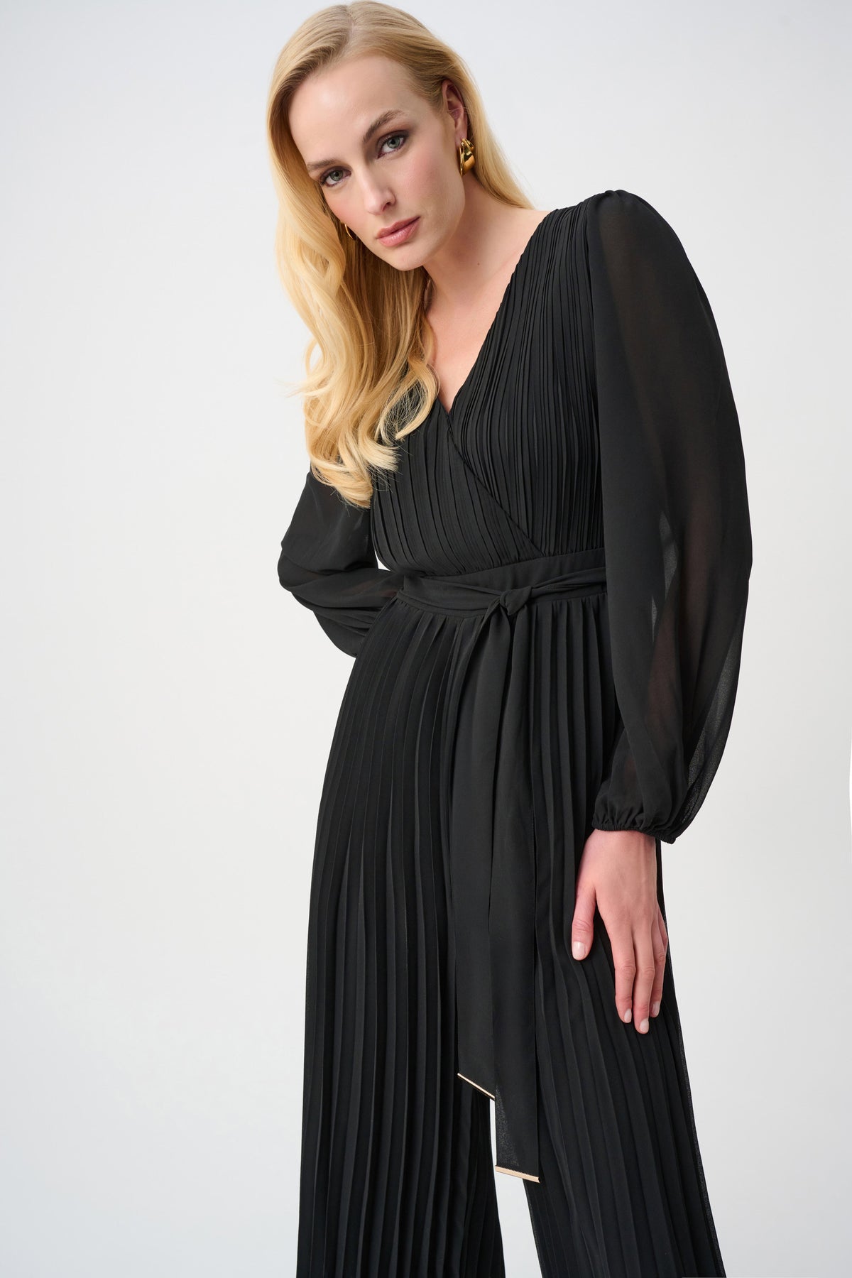 Joseph Ribkoff Black Signature | Georgette And Chiffon Wide Leg Wrap Jumpsuit