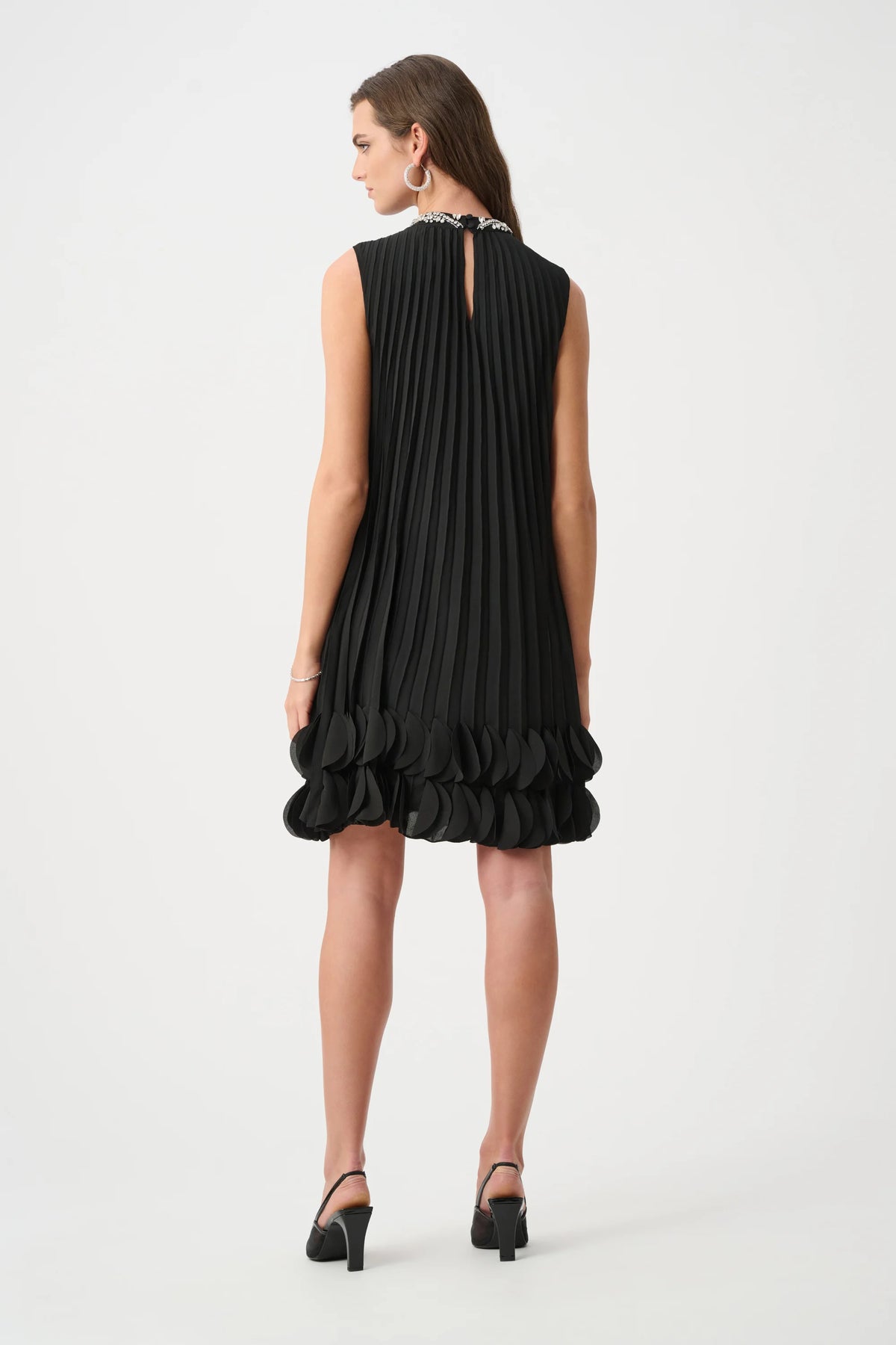 Joseph Ribkoff Black Signature | Pleated Georgette Embellished A-Line Dress