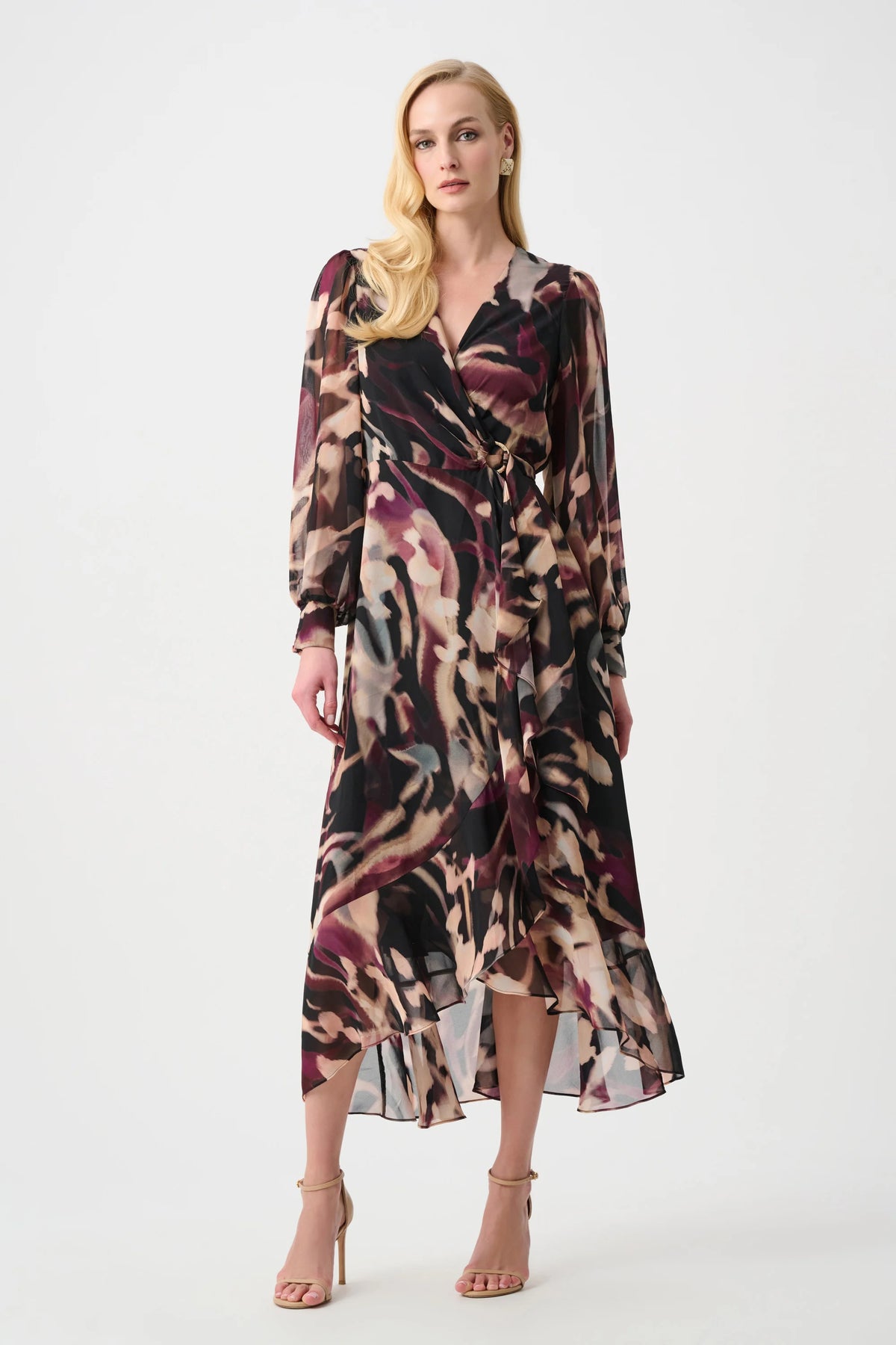 Joseph Ribkoff Signature | Chiffon Printed Fit and Flare Wrap Dress