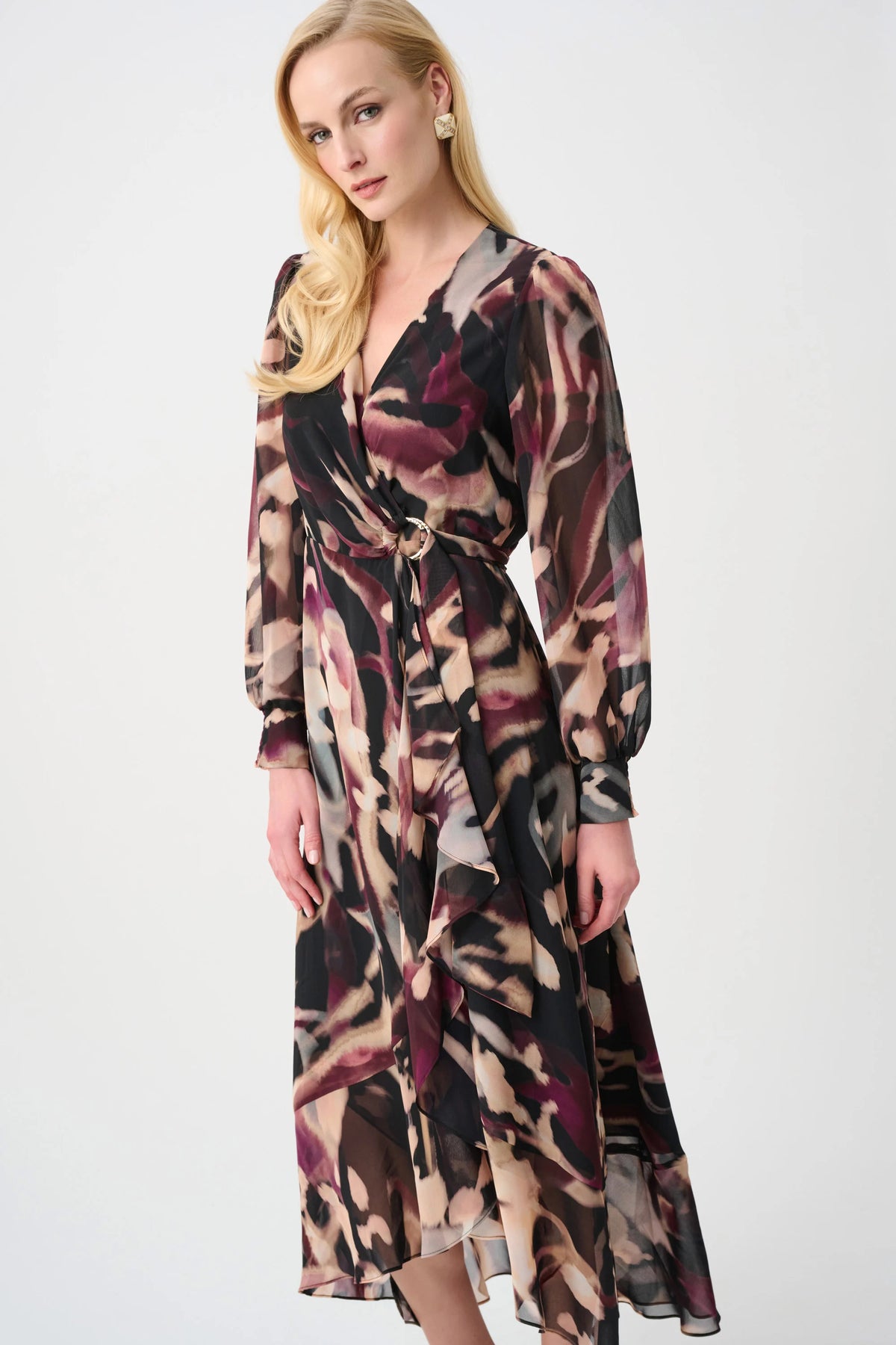 Joseph Ribkoff Signature | Chiffon Printed Fit and Flare Wrap Dress