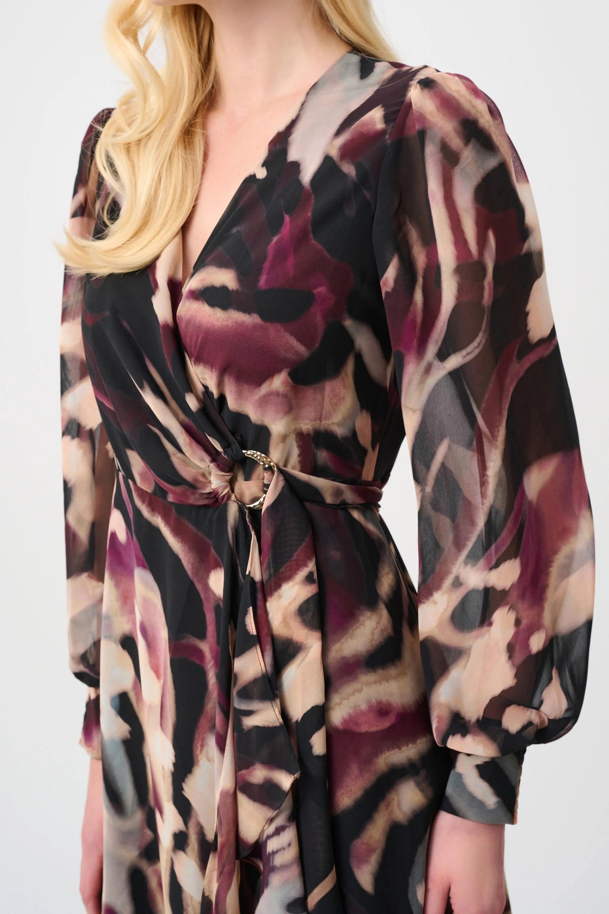 Joseph Ribkoff Signature | Chiffon Printed Fit and Flare Wrap Dress
