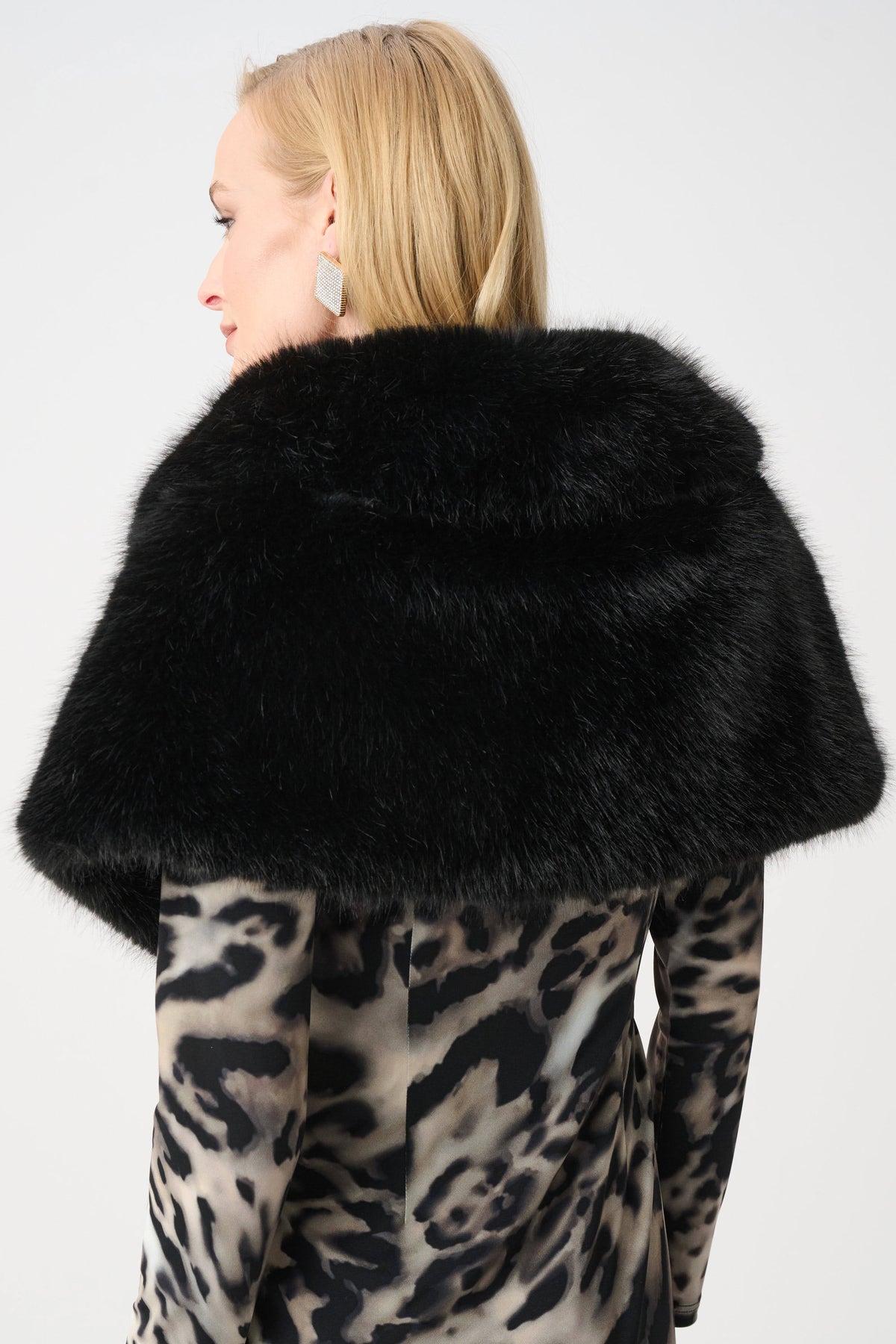 Joseph Ribkoff Black Signature | Faux Fur Shawl Collar Stole