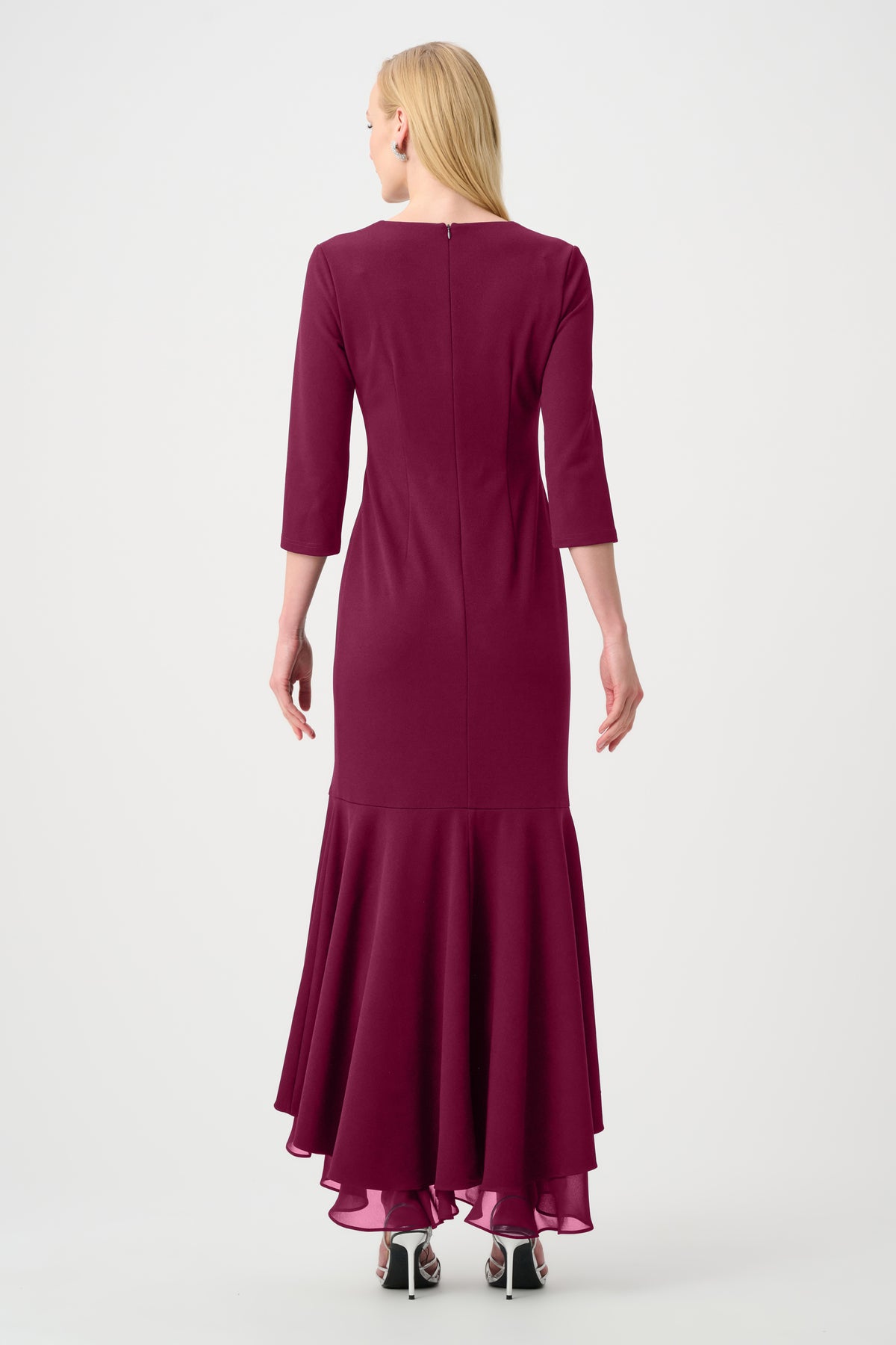 Joseph Ribkoff Berry Signature | Scuba Crepe and Chiffon Ruffled Trumpet Gown