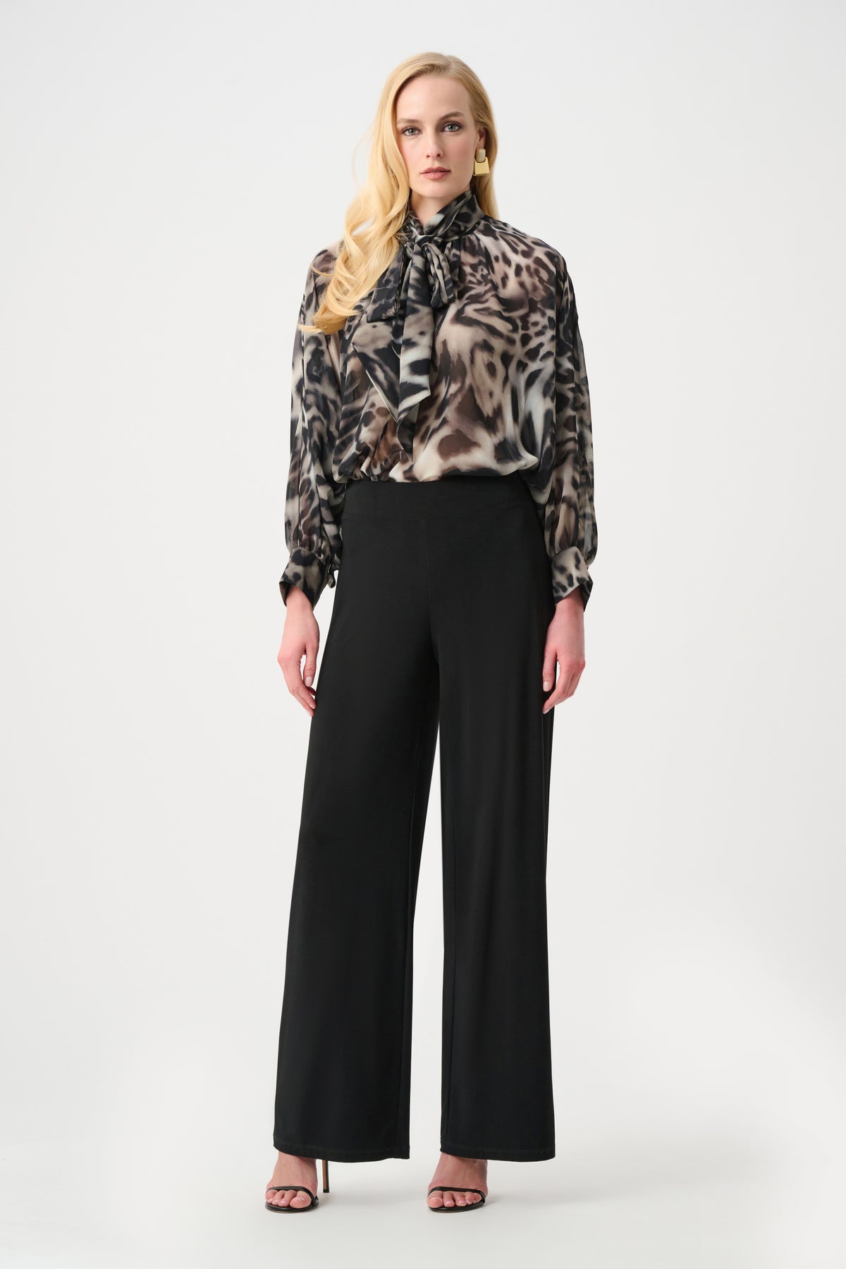 Joseph Ribkoff Signature | Chiffon Animal Print Boxy Top With Bow Tie