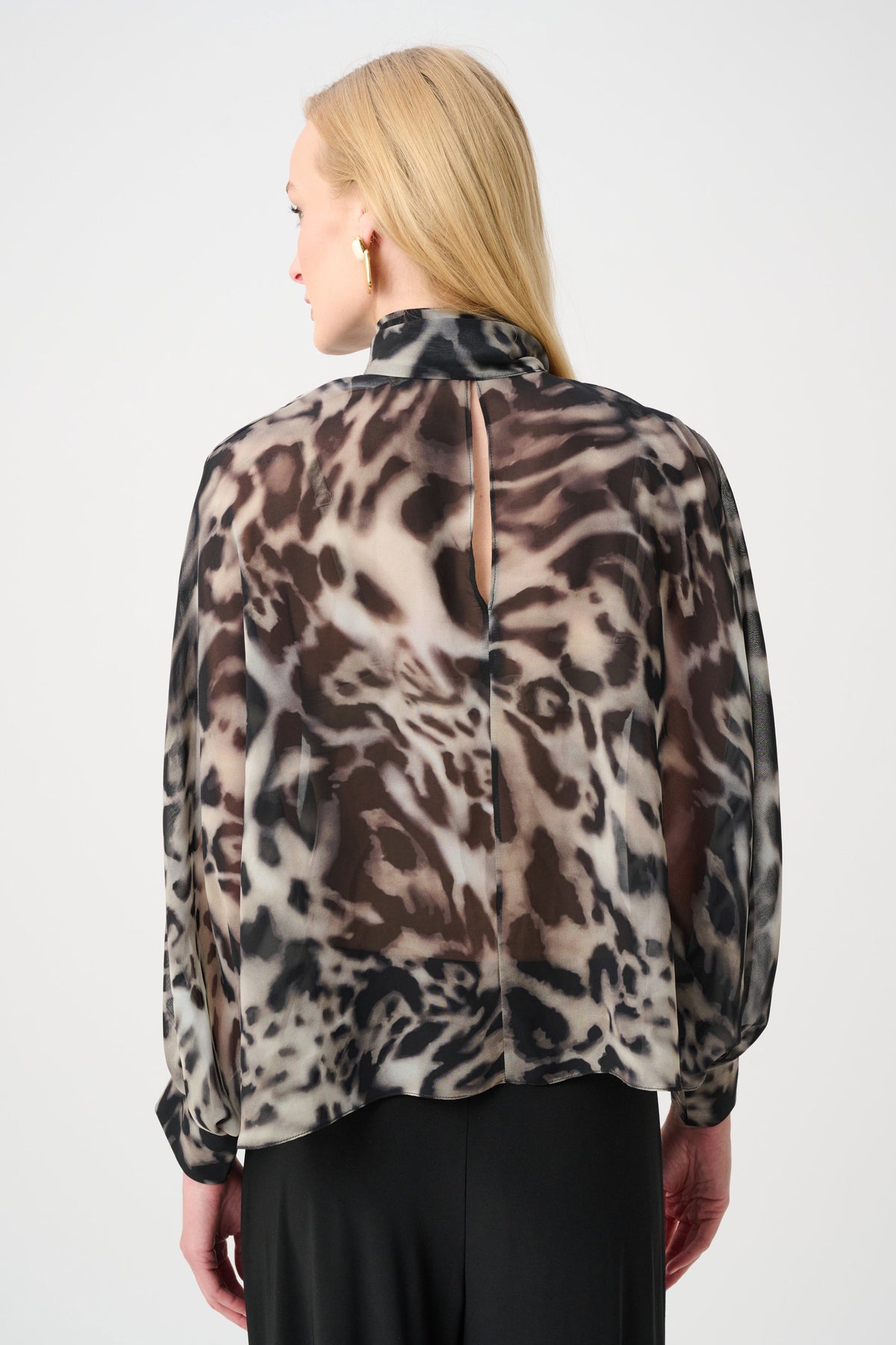 Joseph Ribkoff Signature | Chiffon Animal Print Boxy Top With Bow Tie