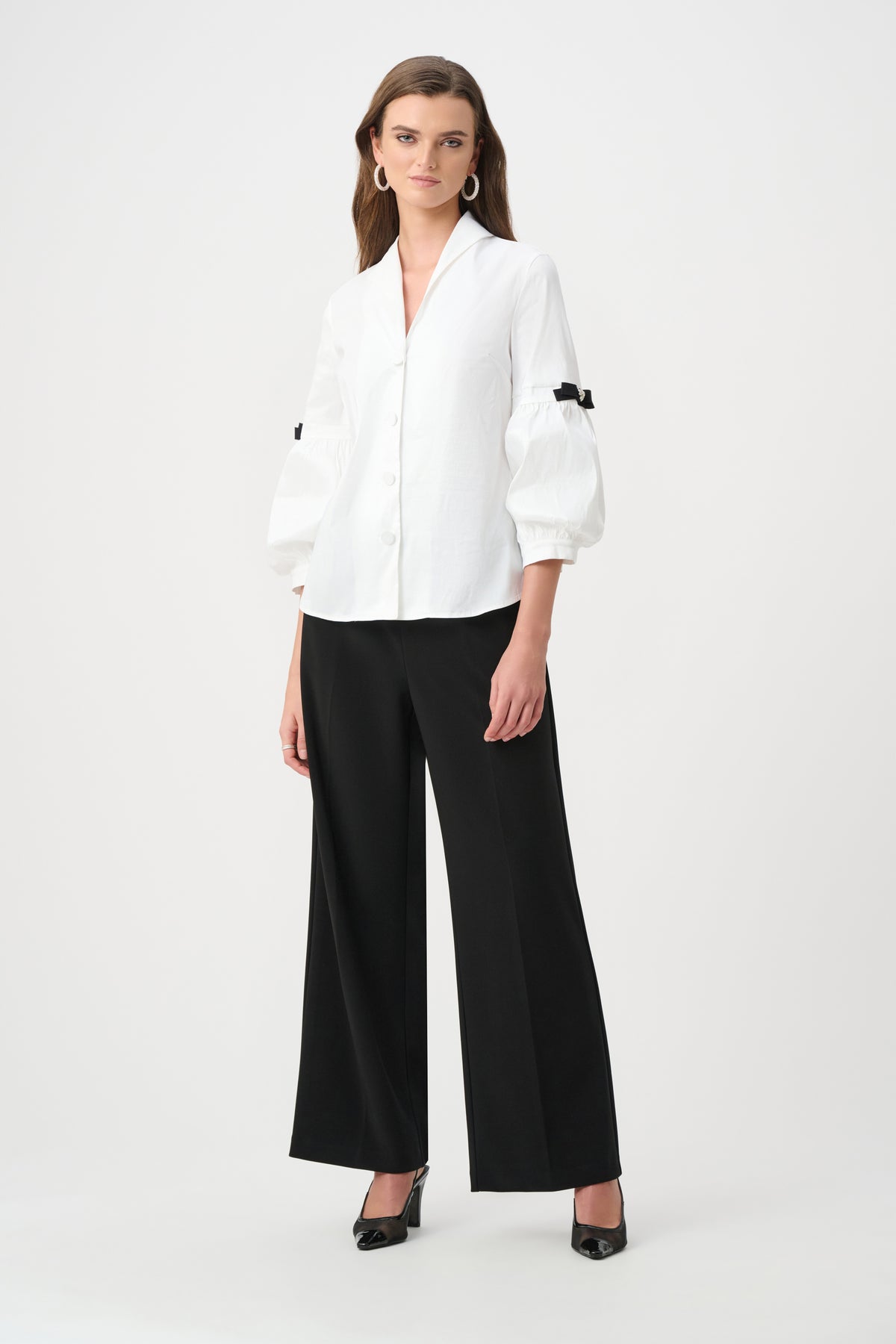 Joseph Ribkoff Vanilla Signature | Stretch Taffeta Fitted Blouse With Rhinestone Buttons