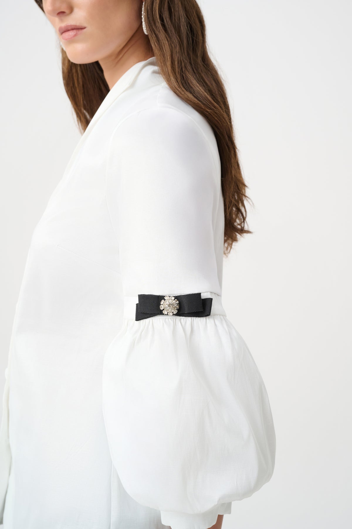 Joseph Ribkoff Vanilla Signature | Stretch Taffeta Fitted Blouse With Rhinestone Buttons
