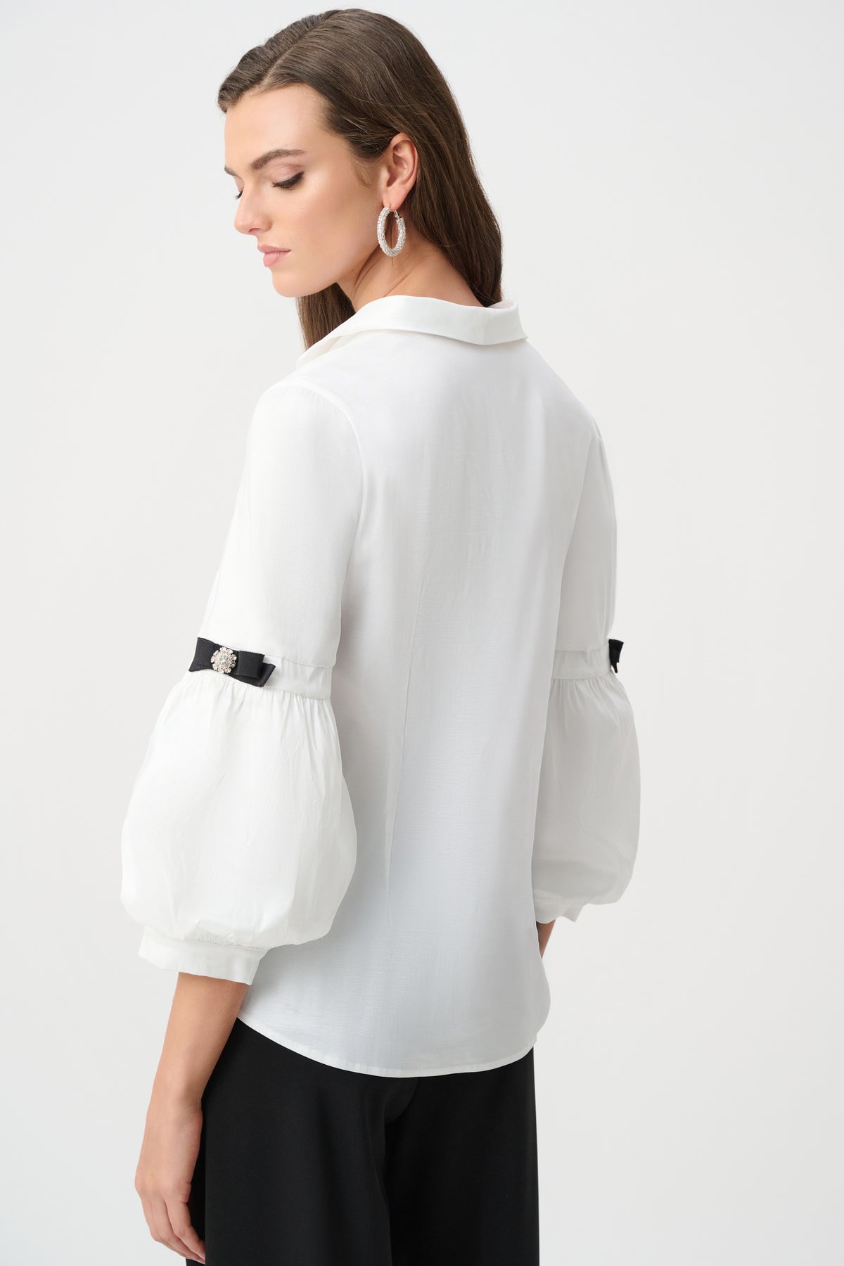 Joseph Ribkoff Vanilla Signature | Stretch Taffeta Fitted Blouse With Rhinestone Buttons