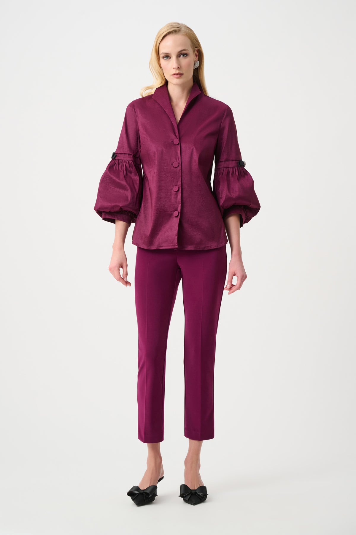 Joseph Ribkoff Berry Burst Signature | Stretch Taffeta Fitted Blouse With Rhinestone Buttons