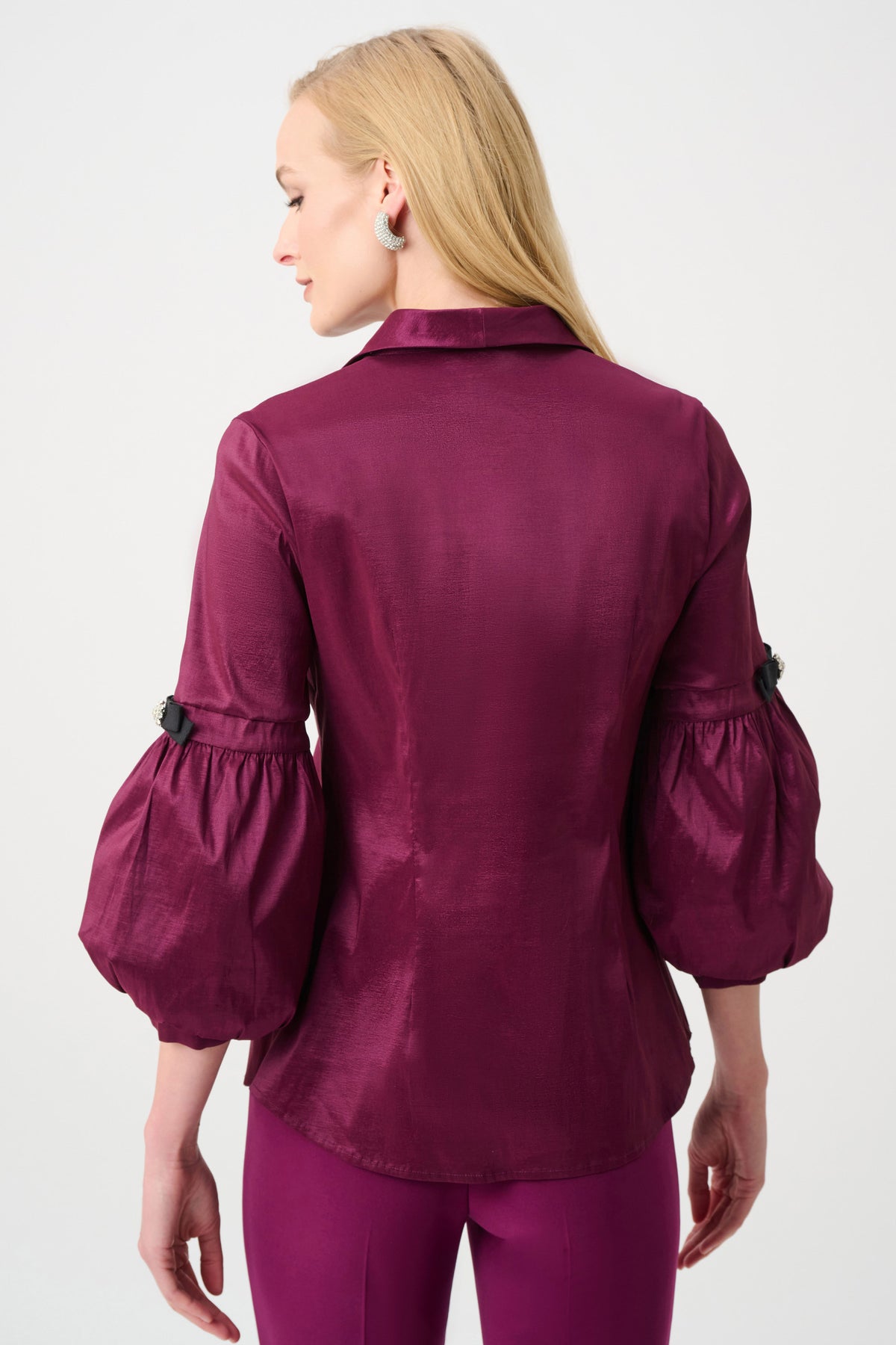 Joseph Ribkoff Berry Burst Signature | Stretch Taffeta Fitted Blouse With Rhinestone Buttons