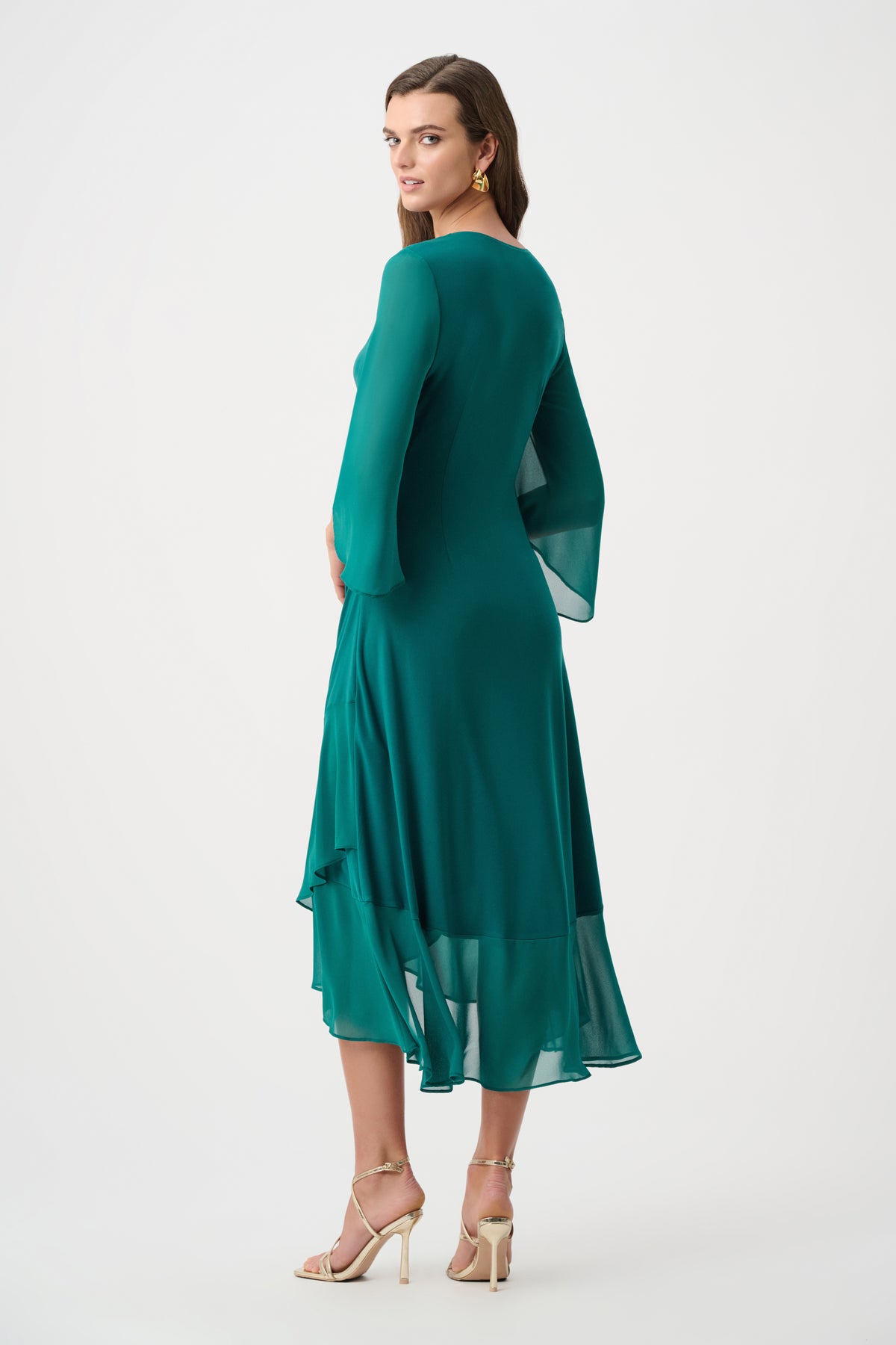 Joseph Ribkoff Opulent Green Signature | Silky Knit And Chiffon Fit And Flare Wrap Dress