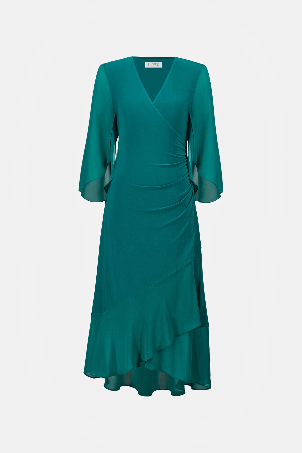 Joseph Ribkoff Opulent Green Signature | Silky Knit And Chiffon Fit And Flare Wrap Dress