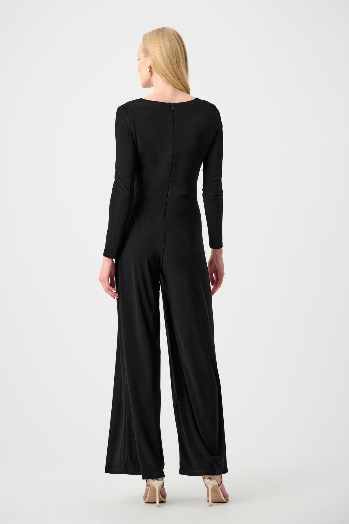 Joseph Ribkoff Black Signature | Silky Knit Wide Leg Wrap Jumpsuit