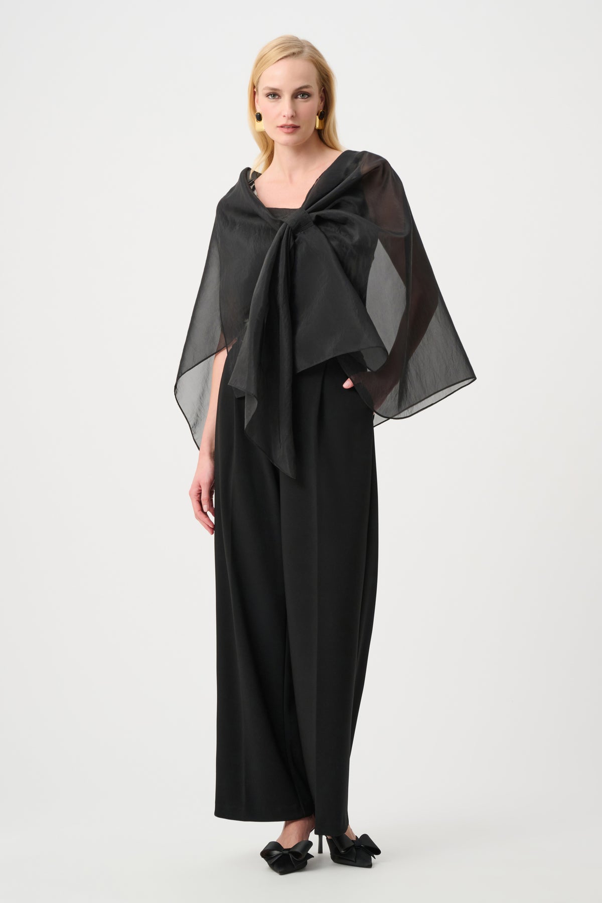 Joseph Ribkoff Black Signature | Draped Organza Asymmetric Cover-Up