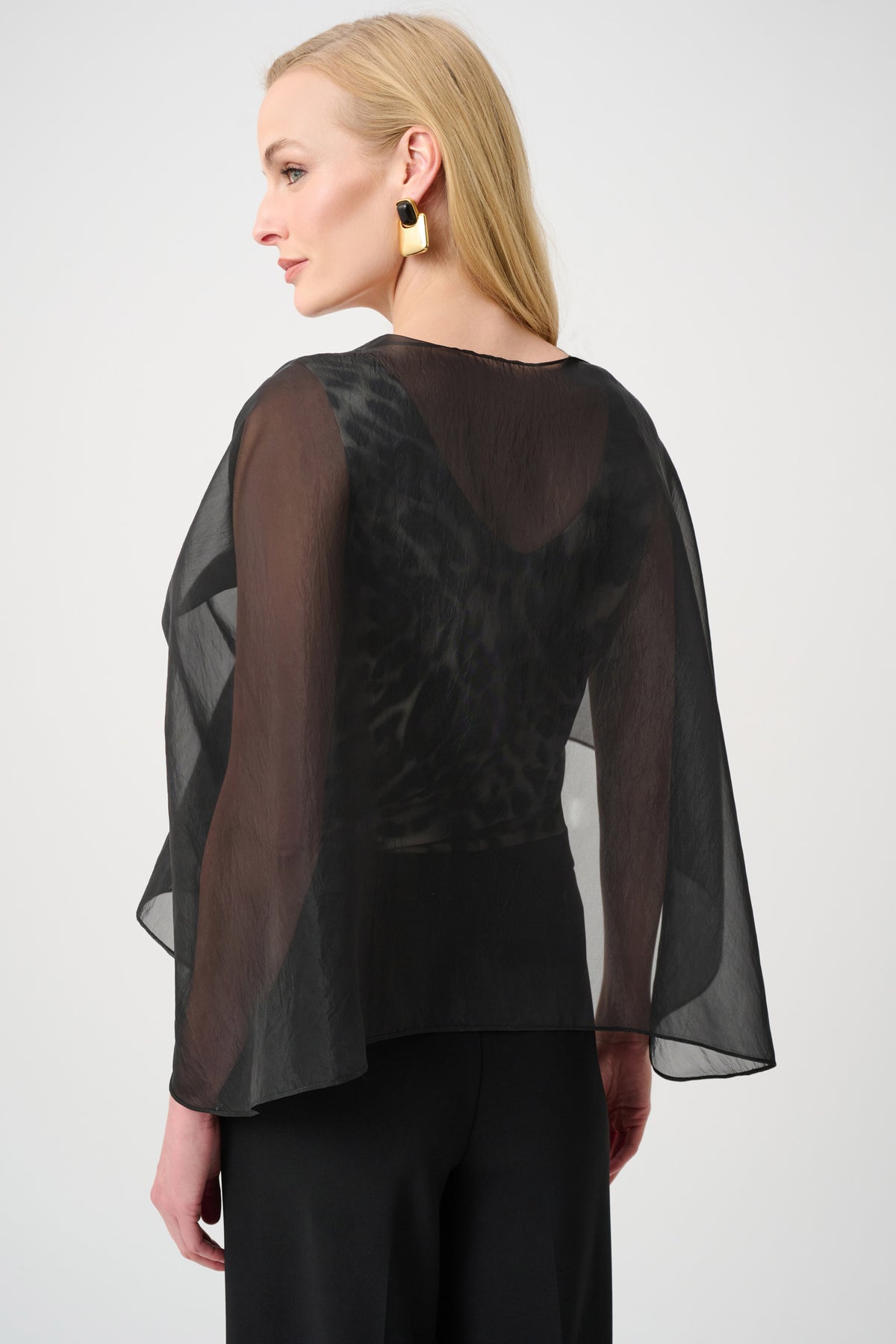 Joseph Ribkoff Black Signature | Draped Organza Asymmetric Cover-Up