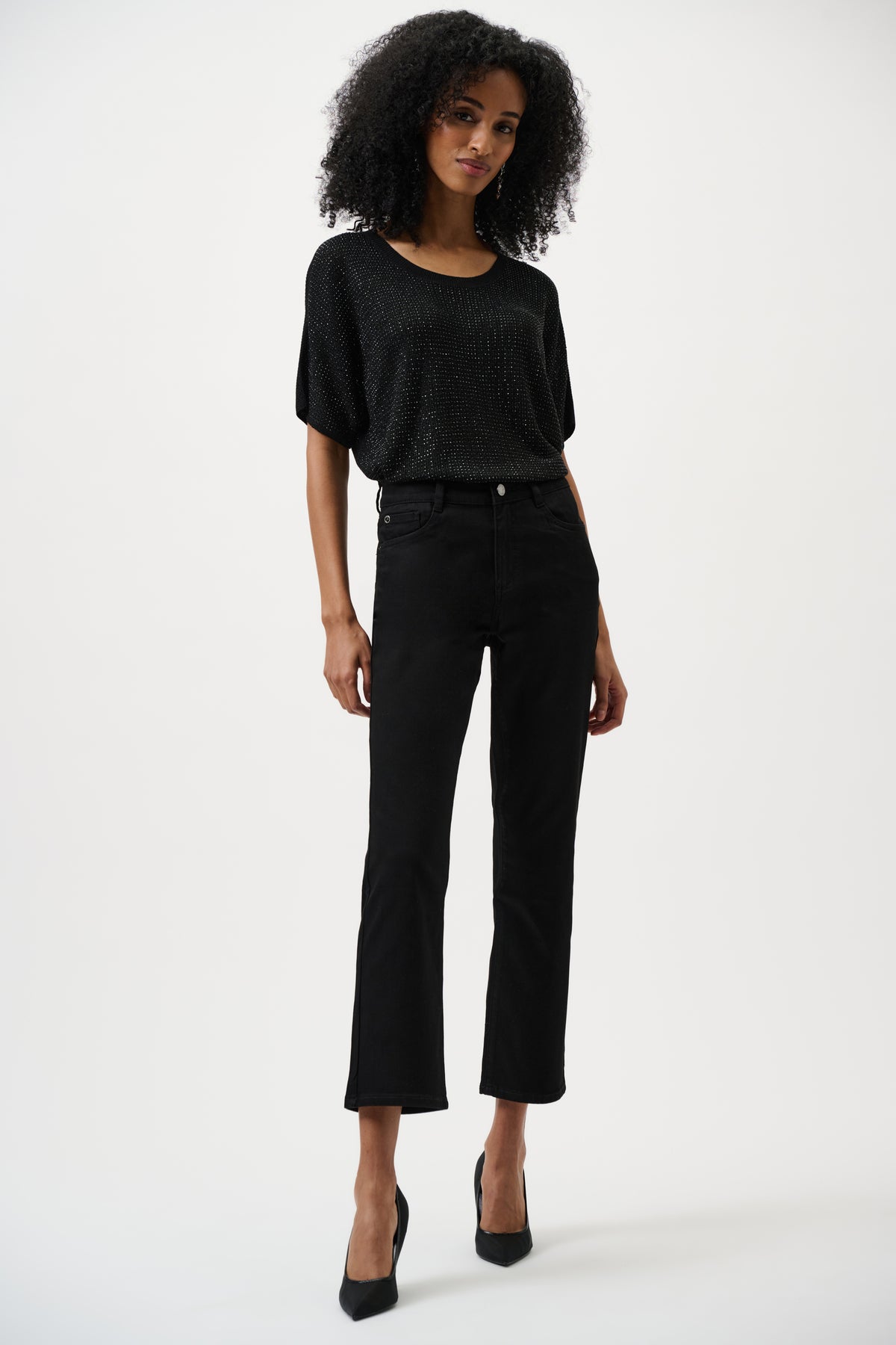Joseph Ribkoff Black Metallic Knitted T-shirt with Rhinestones - Core Colours