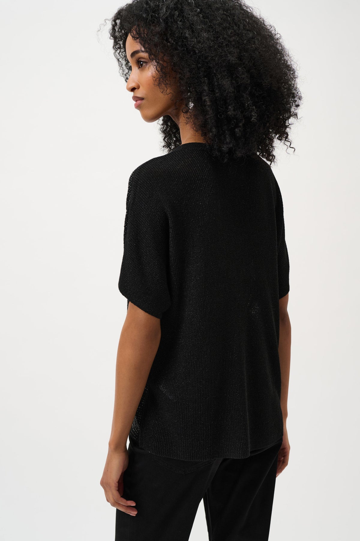 Joseph Ribkoff Black Metallic Knitted T-shirt with Rhinestones - Core Colours