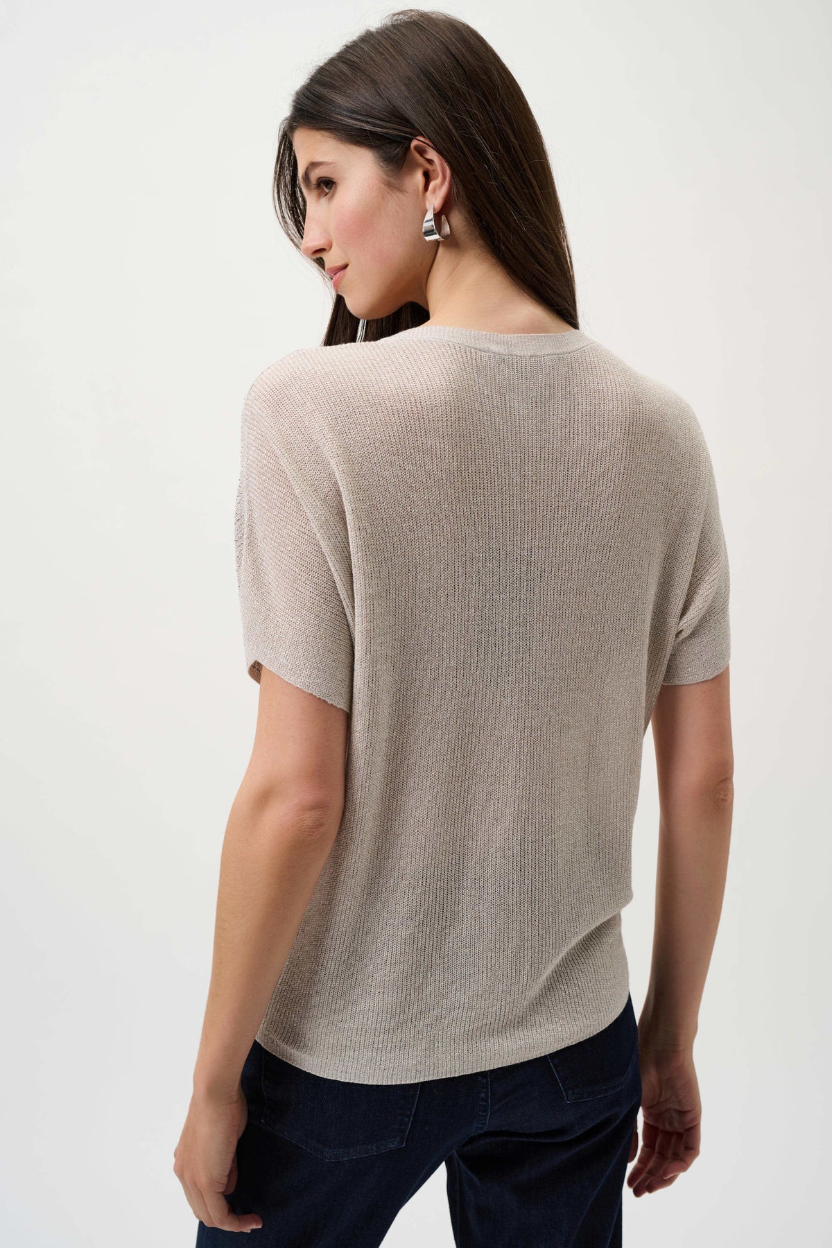 Joseph Ribkoff Moonstone Metallic Knitted T-shirt with Rhinestones - Core Colours