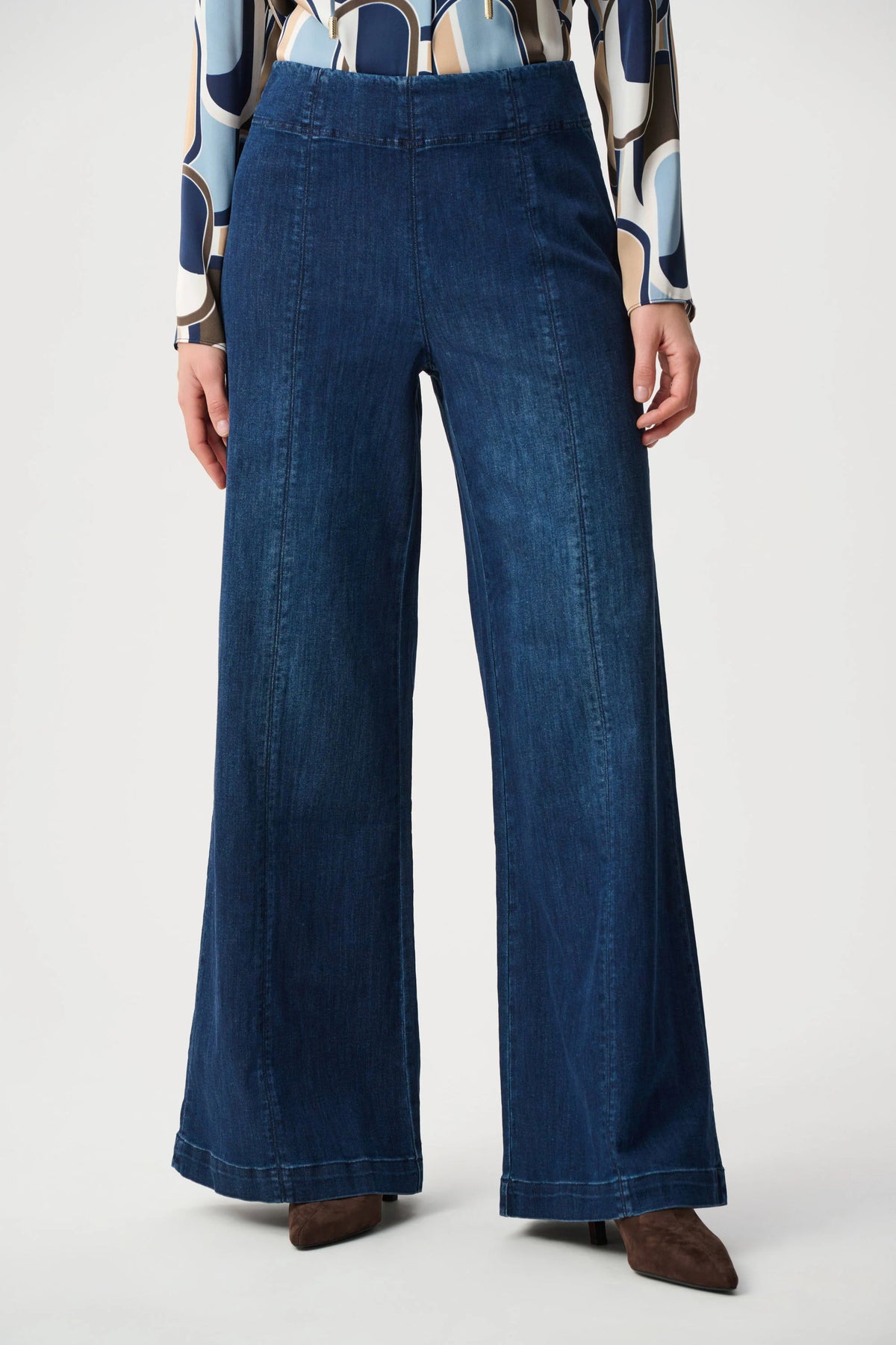 Joseph Ribkoff Dark Drnim Blue Featherweave Denim Palazzo High-Rise Pull-On Jeans