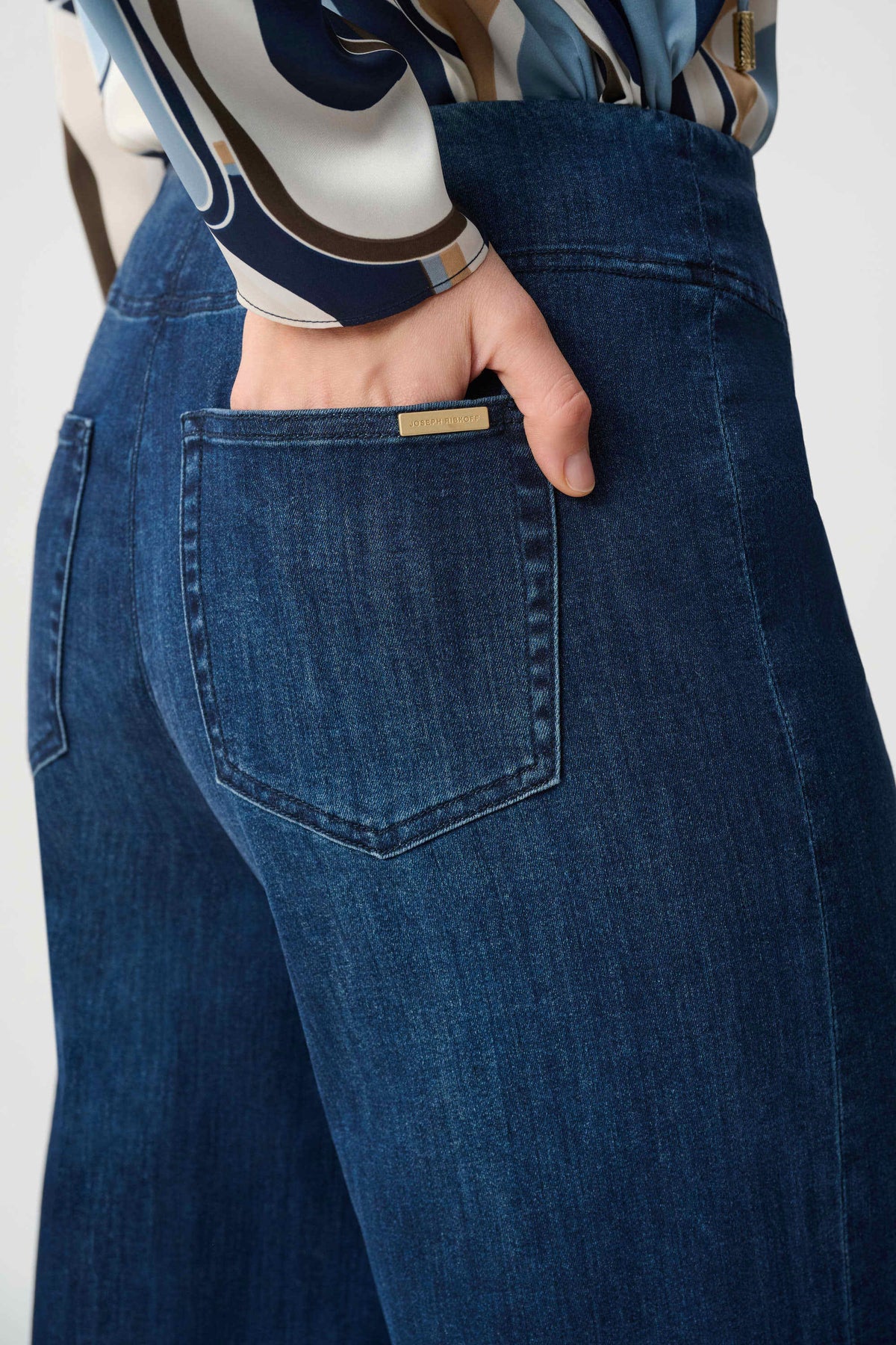 Joseph Ribkoff Dark Drnim Blue Featherweave Denim Palazzo High-Rise Pull-On Jeans