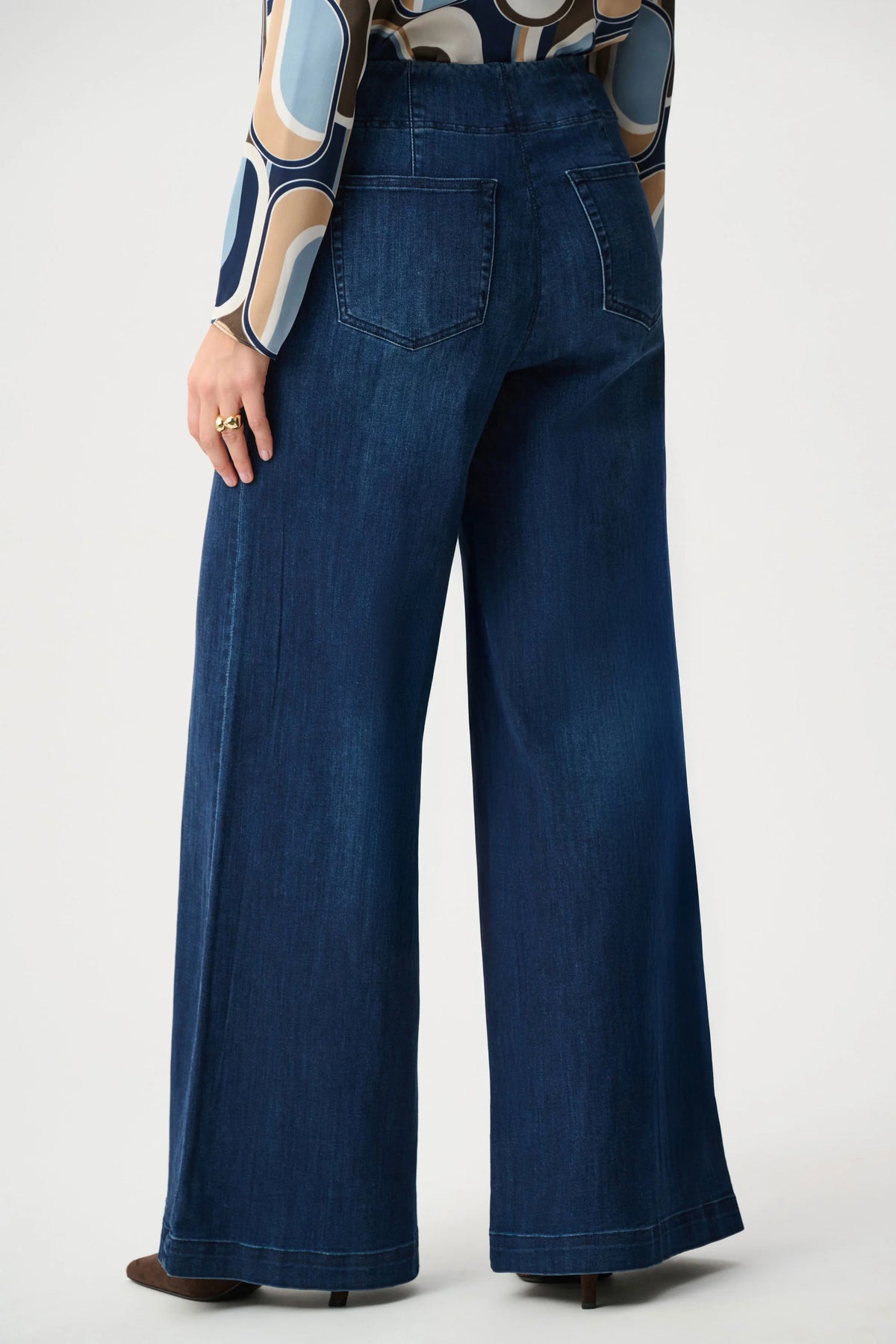 Joseph Ribkoff Dark Drnim Blue Featherweave Denim Palazzo High-Rise Pull-On Jeans