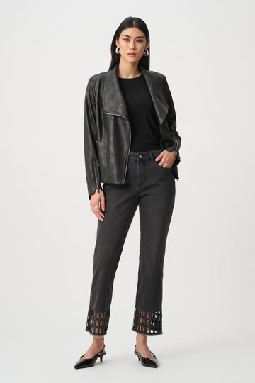Joseph Ribkoff Charcoal Grey Repreve® Denim Straight Classic Jeans With Rhinestone Detail