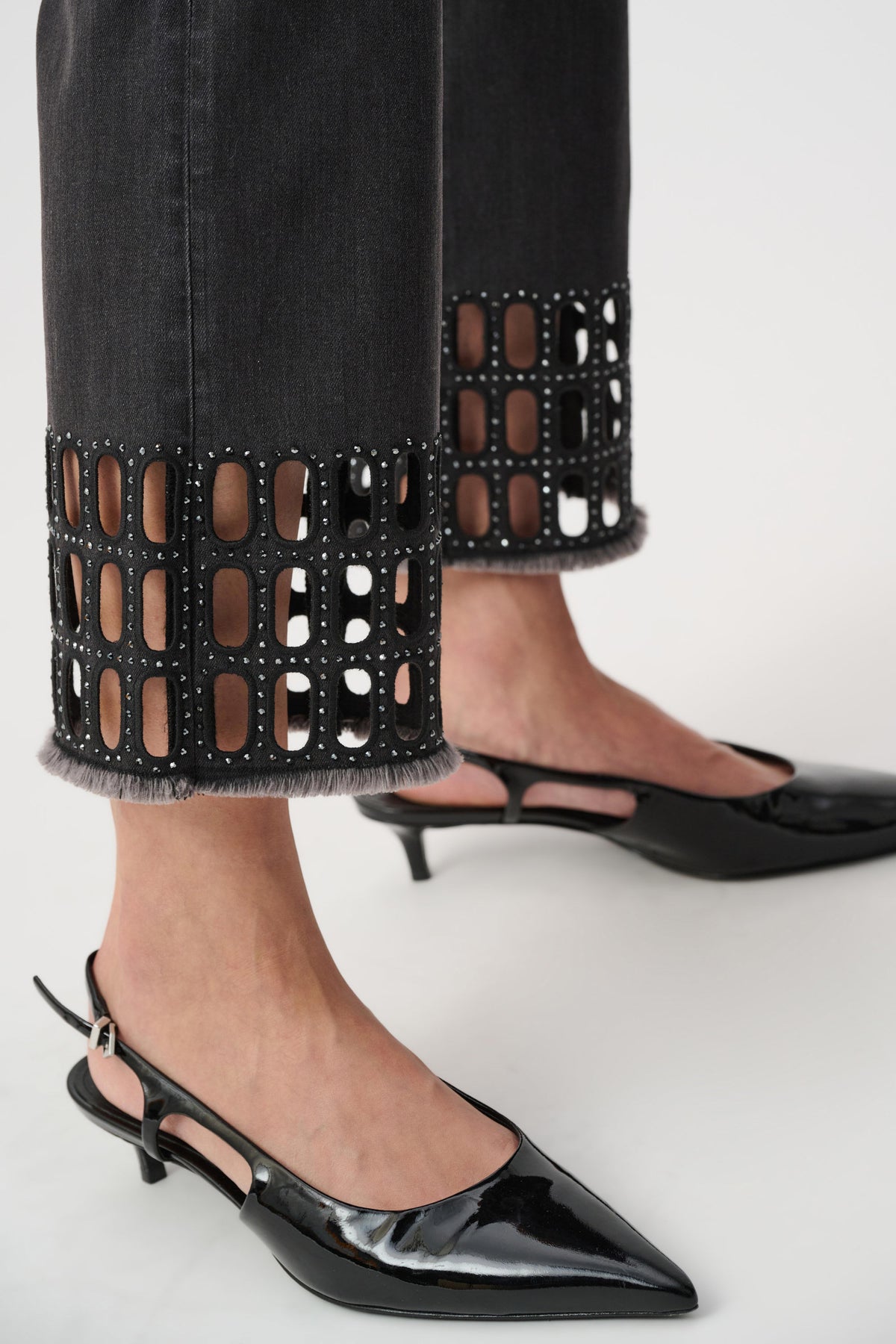 Joseph Ribkoff Charcoal Grey Repreve® Denim Straight Classic Jeans With Rhinestone Detail