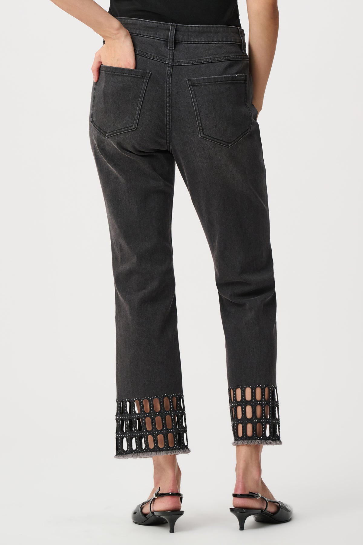 Joseph Ribkoff Charcoal Grey Repreve® Denim Straight Classic Jeans With Rhinestone Detail