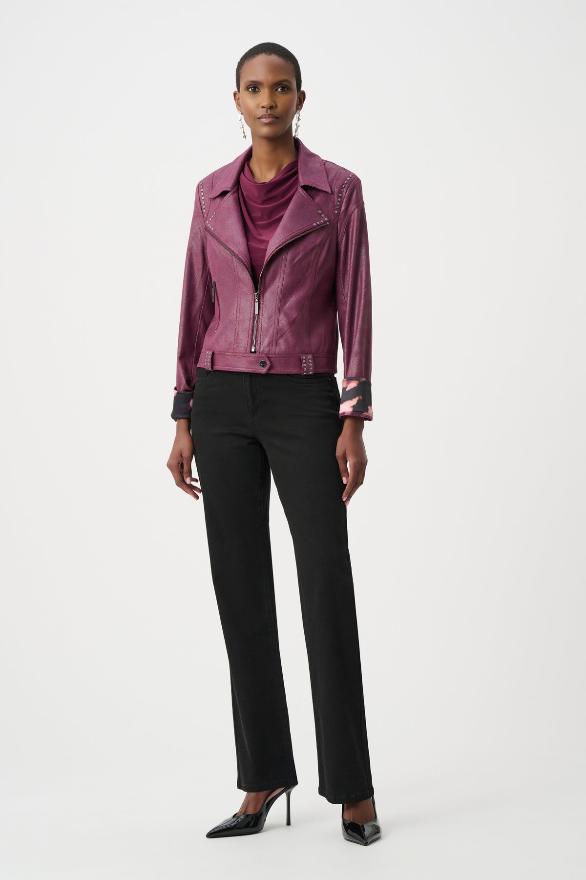 Joseph Ribkoff Elderberry Foiled Faux Suede Fitted Jacket