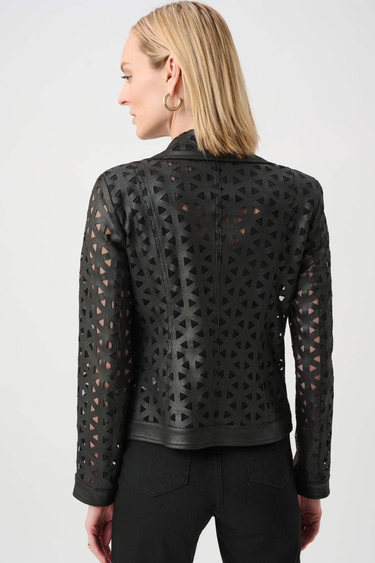 Joseph Ribkoff Black Foiled Faux Suede And Mesh Moto Jacket