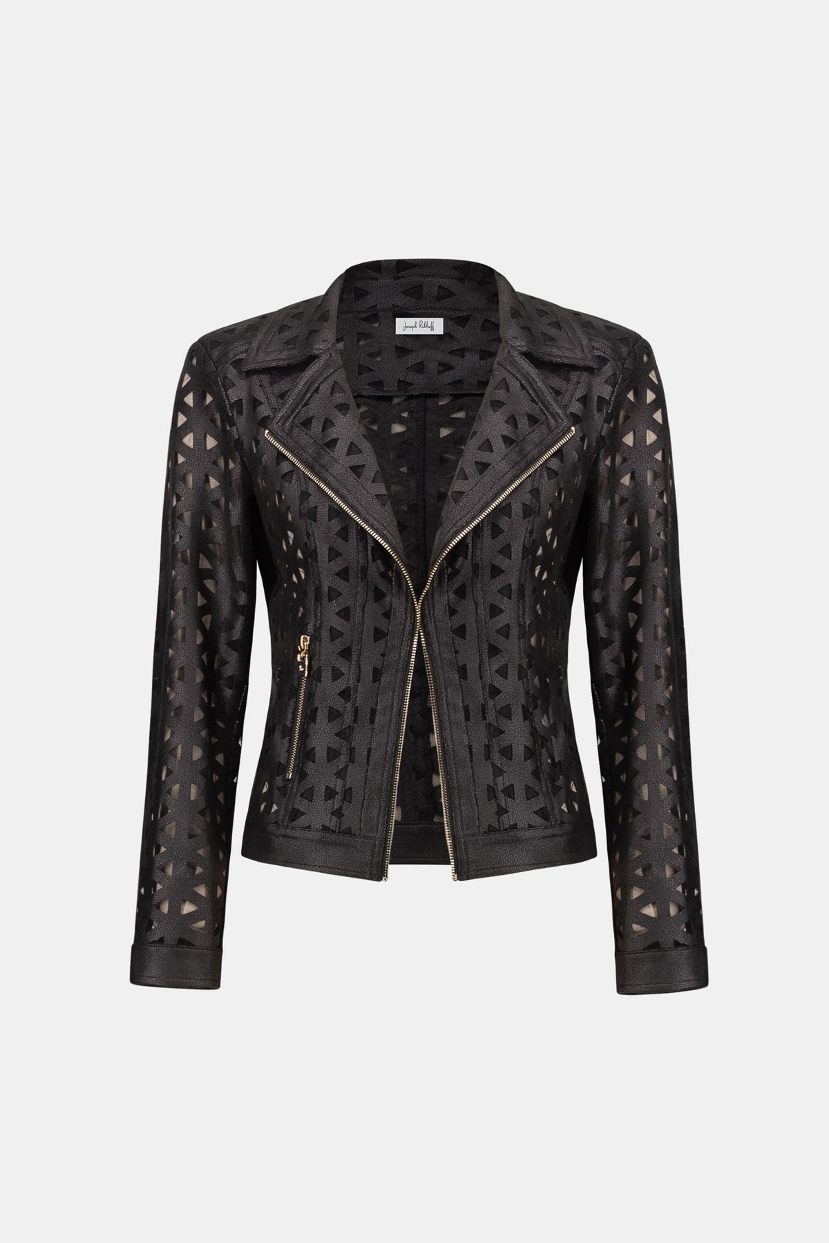 Joseph Ribkoff Black Foiled Faux Suede And Mesh Moto Jacket