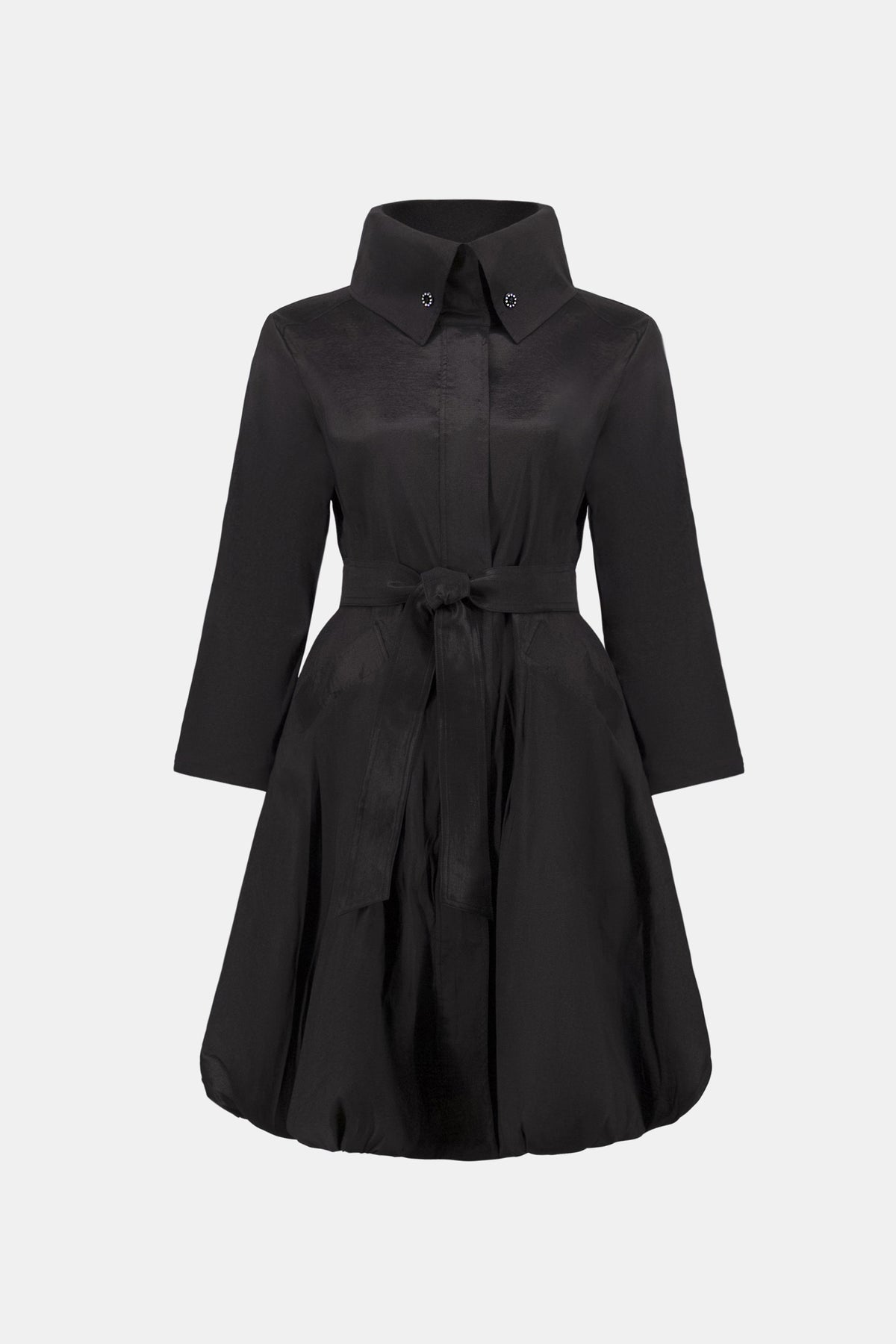 Joseph Ribkoff Black Stretch Taffeta Belted Fit &amp; Flare Balloon Coat