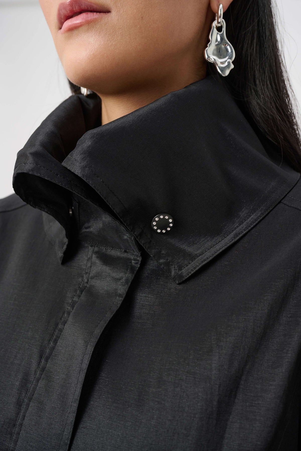 Joseph Ribkoff Black Stretch Taffeta Belted Fit &amp; Flare Balloon Coat